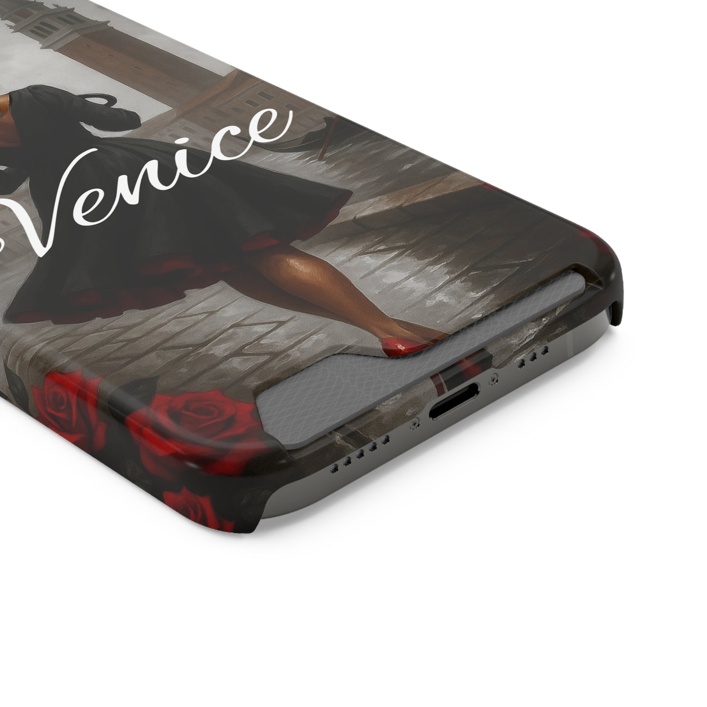 Phone Case With Card Holder, Venice Woman Design, Rainy Day Phone Wallet, Traveler Gift, Italian Art Accessory, Cute Cellphone Cover