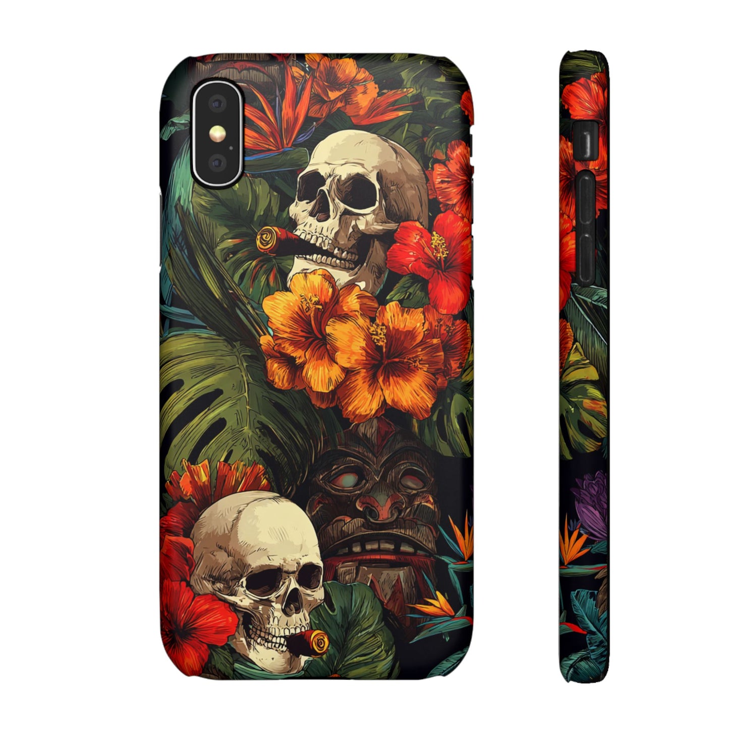 Tropical Skull Phone Case - Vibrant Floral Design, Skull Case for iPhone, Unique Tropical Art, Gift for Beach Lovers, Halloween Decor