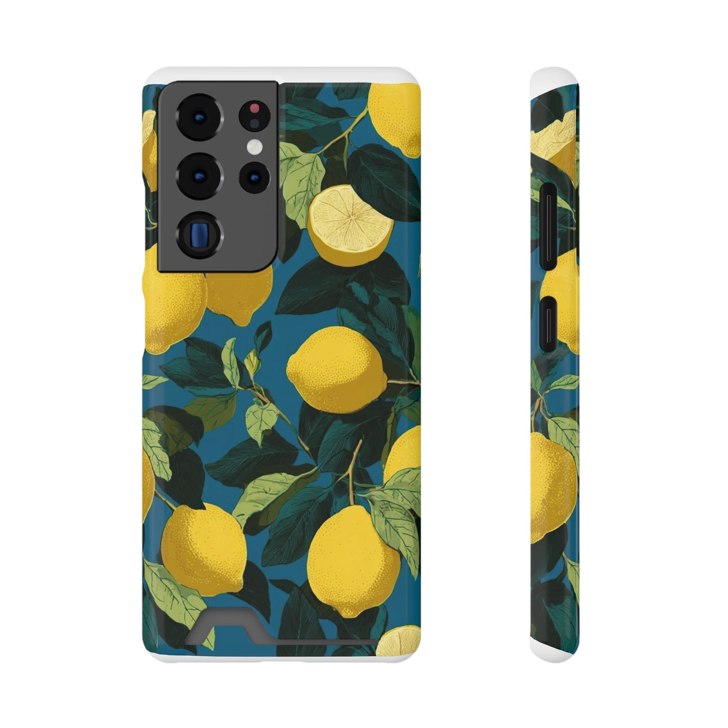 Lemon Print Phone Case with Card Holder, Chic Phone Accessory, Gift for Her, Cell Phone Cover, Summer Vibe, Floral Phone Case