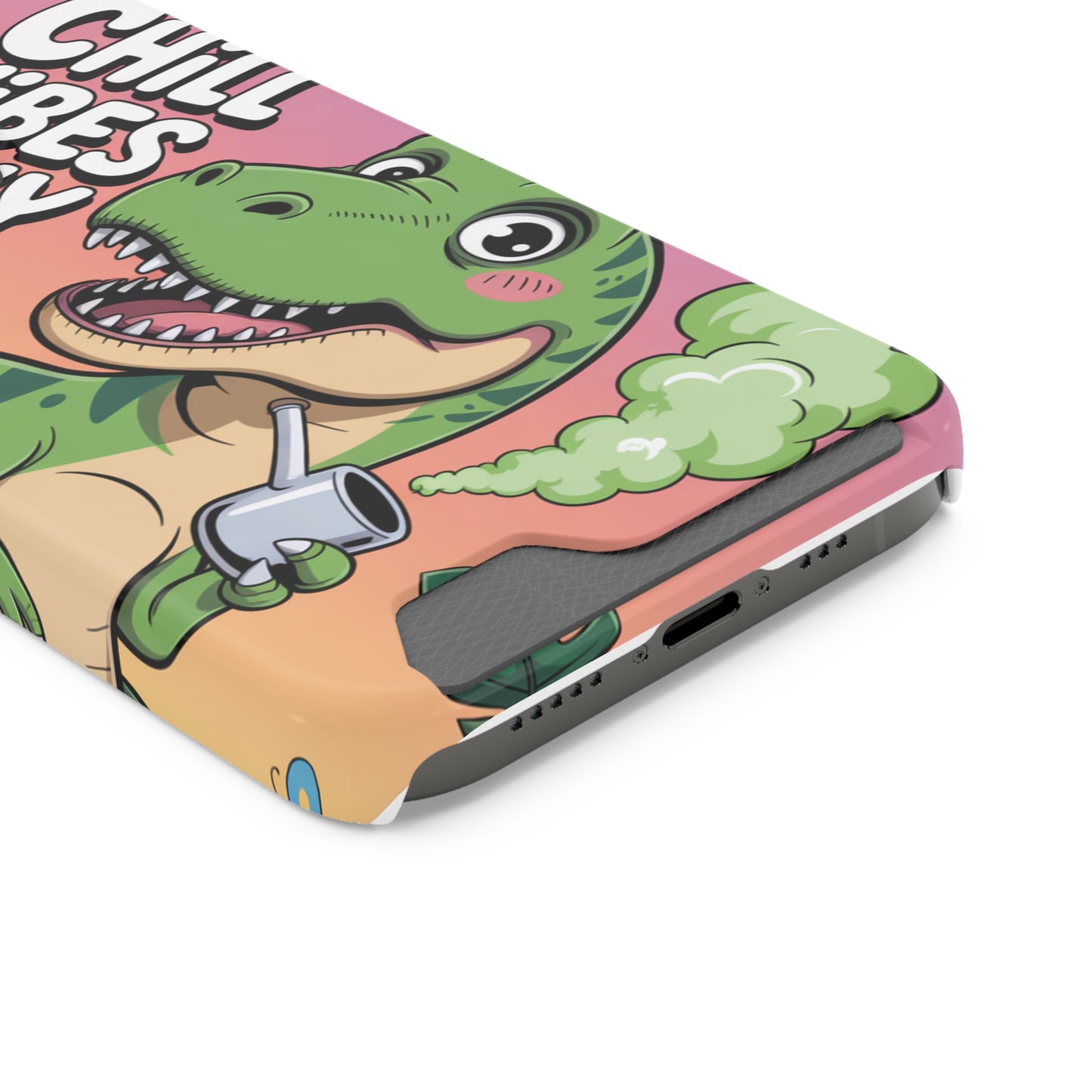 Chill Vibes Phone Case with Card Holder, Fun Dino Design for Teens, Cute Gift, Summer Vibes, Trendy Accessories