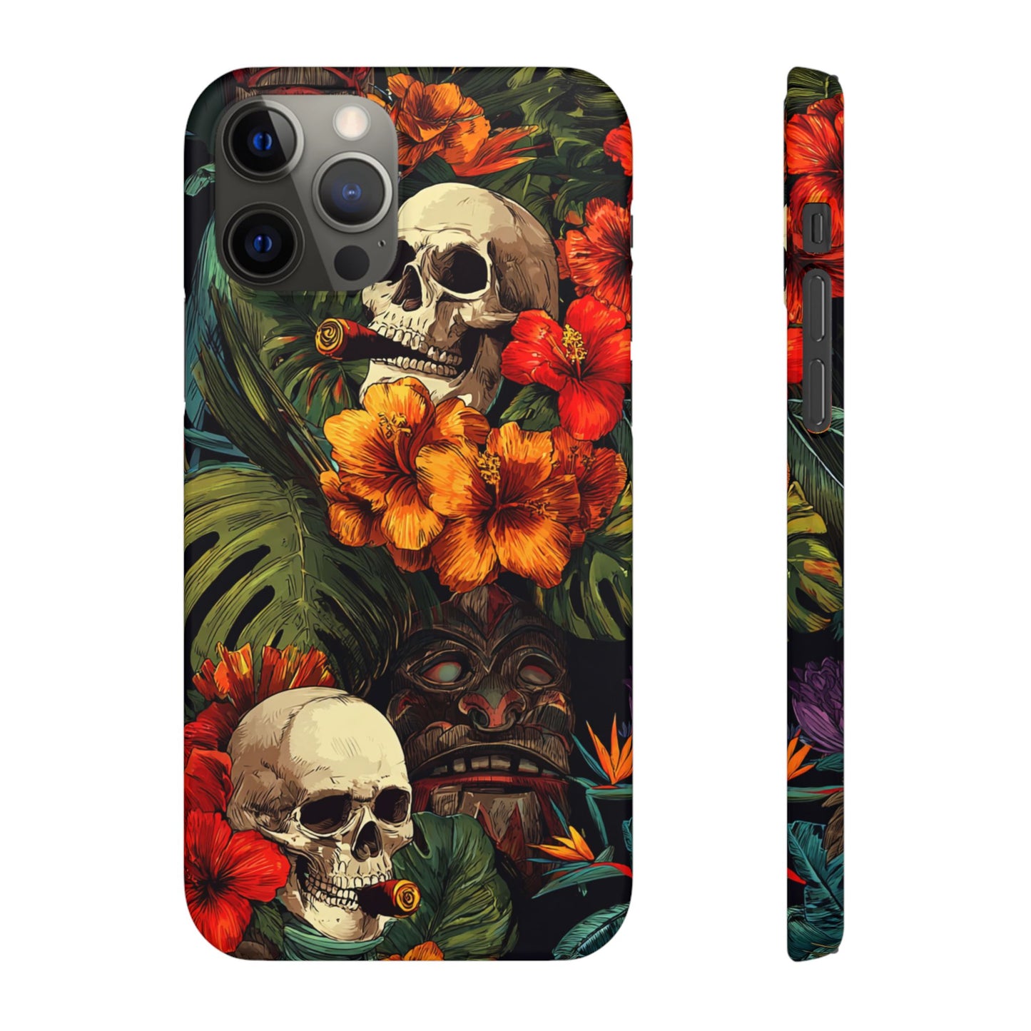 Tropical Skull Phone Case - Vibrant Floral Design, Skull Case for iPhone, Unique Tropical Art, Gift for Beach Lovers, Halloween Decor