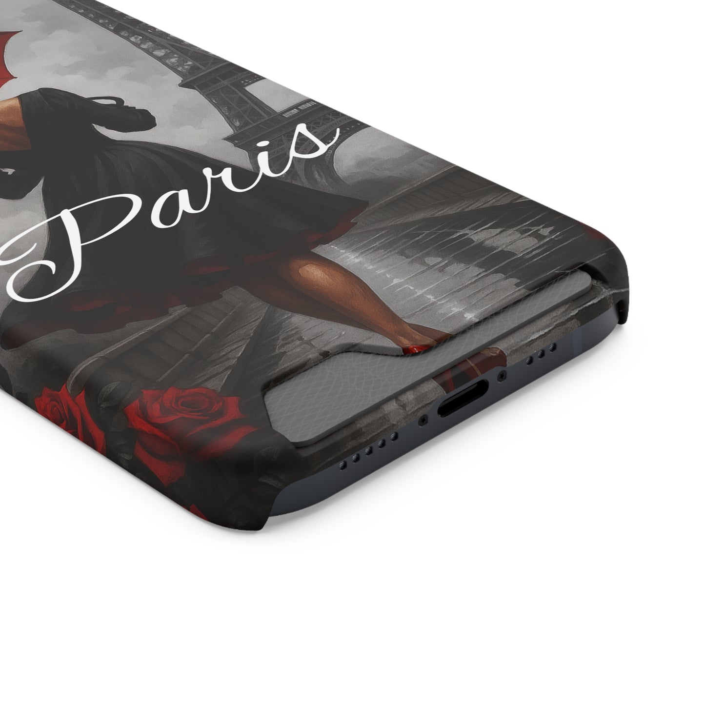 Elegant Parisian Phone Case with Card Holder, Stylish Gift for Travelers, Chic Accessory, Paris-themed, Practical Tech Holder