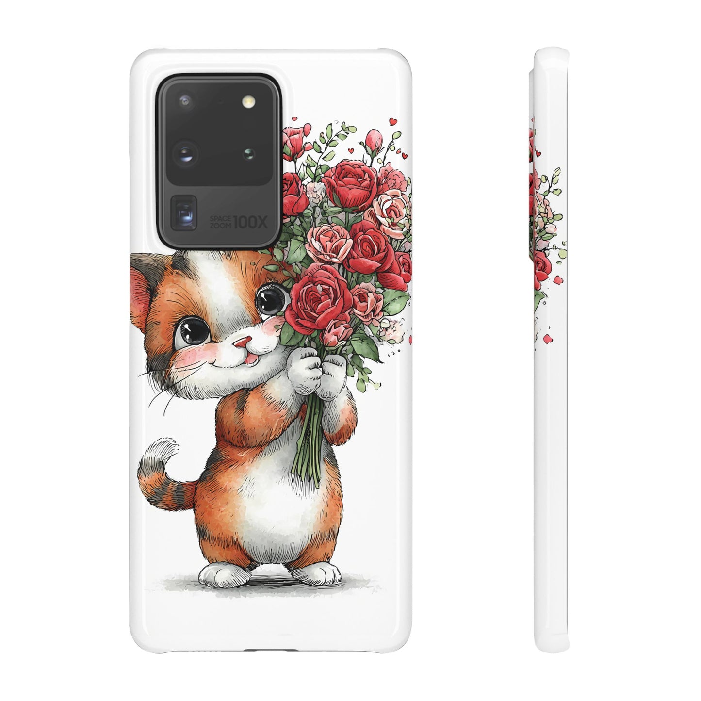 Cute Cat Snap Case with Floral Design, Pet Lovers Gift, Phone Protector for Valentine's Day, Cute Kitty Case, Animal Art Cover