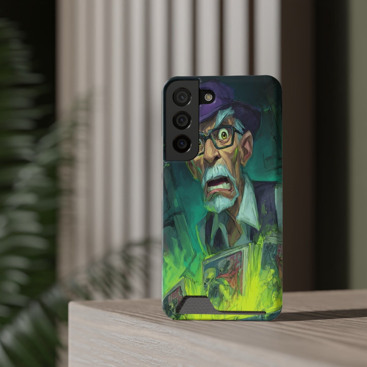 Spooky Illustrated Phone Case with Card Holder, Halloween Accessory, Unique Gift for Horror Fans, Stylish Phone Cover, Functional & Fun