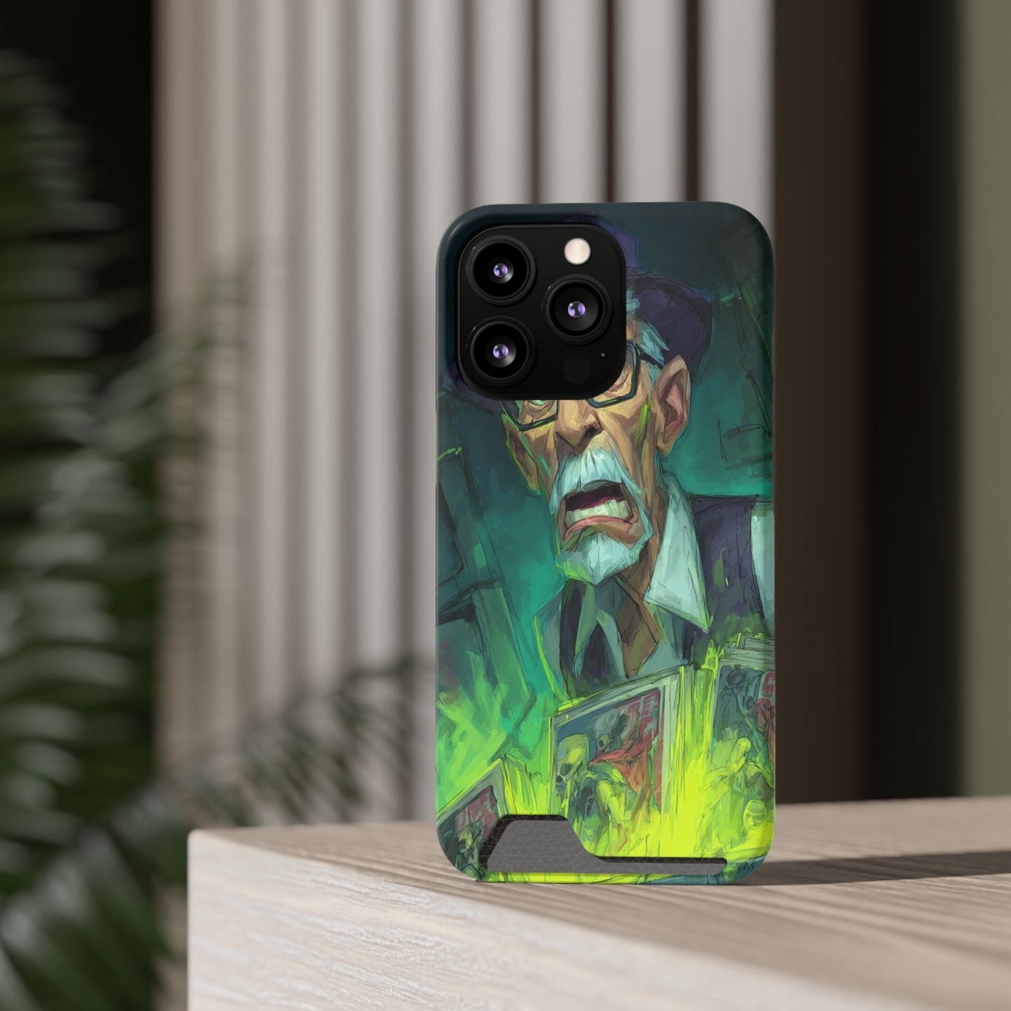 Spooky Illustrated Phone Case with Card Holder, Halloween Accessory, Unique Gift for Horror Fans, Stylish Phone Cover, Functional & Fun