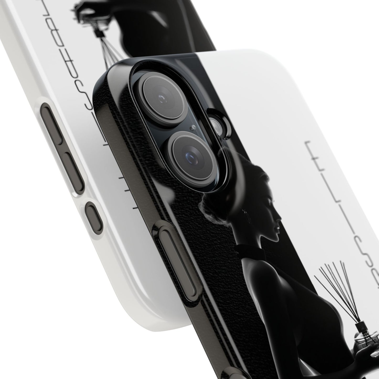 Sleek black and white custom snap phone case for women compatible with iPhone and Samsung