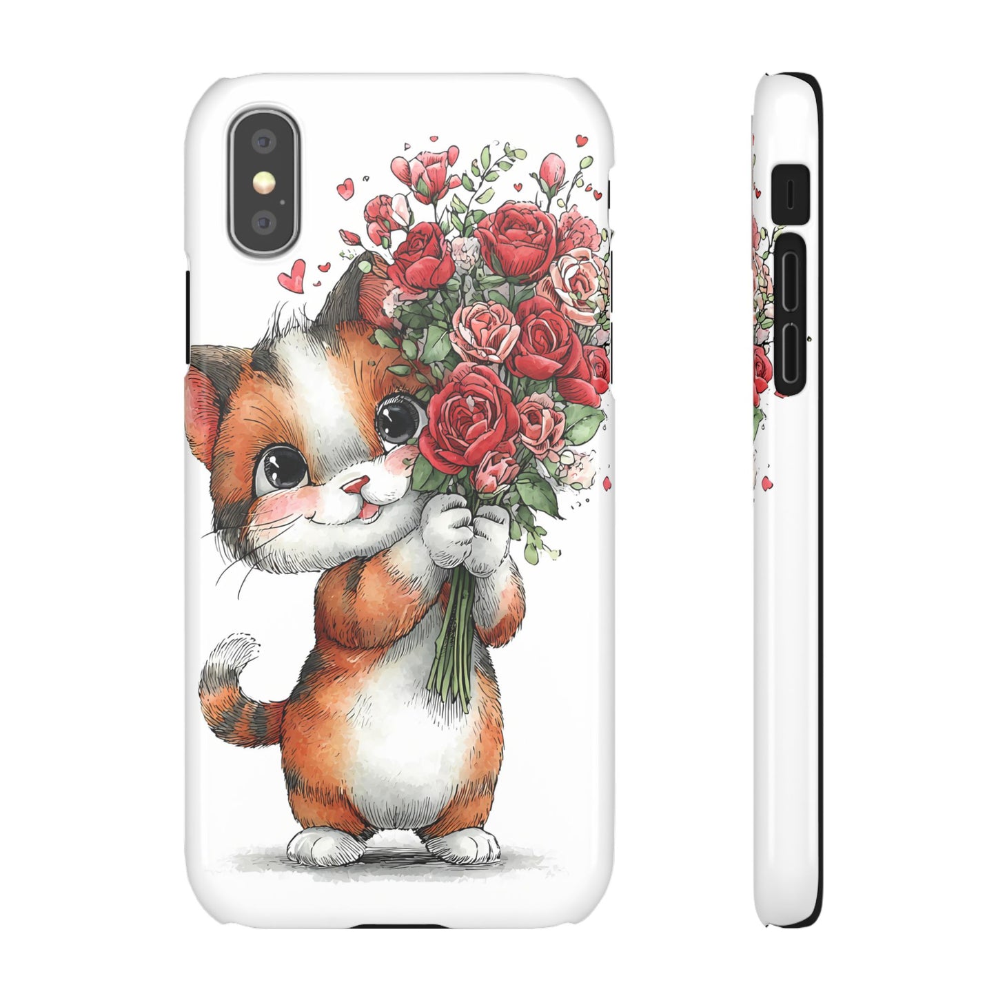 Cute Cat Snap Case with Floral Design, Pet Lovers Gift, Phone Protector for Valentine's Day, Cute Kitty Case, Animal Art Cover