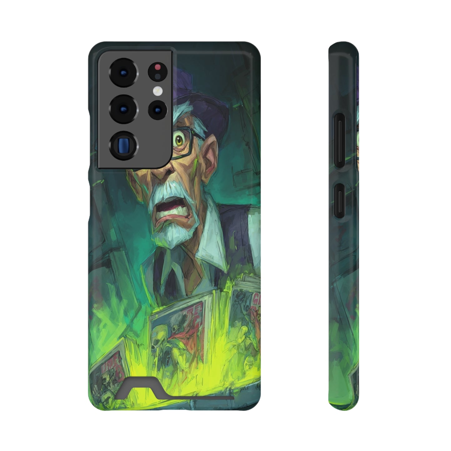 Spooky Illustrated Phone Case with Card Holder, Halloween Accessory, Unique Gift for Horror Fans, Stylish Phone Cover, Functional & Fun