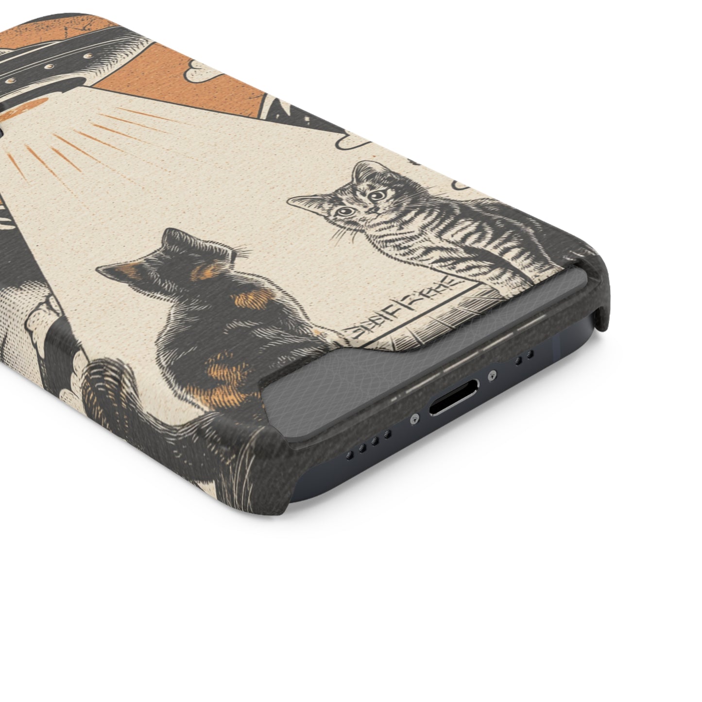Cat UFO Phone Case with Card Holder, Trendy Cat Lover Gift, Space Theme Accessories, Unique Pet Owner Present, Cute Feline Design