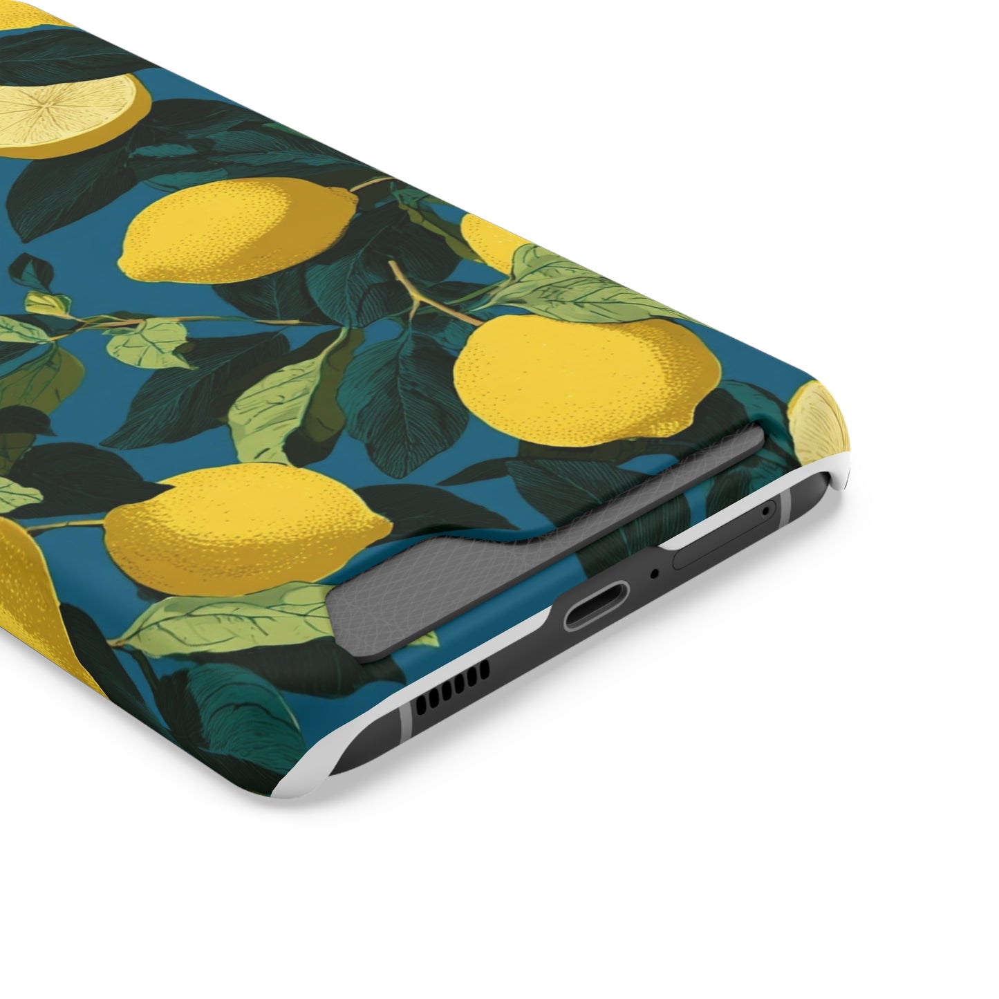 Lemon Print Phone Case with Card Holder, Chic Phone Accessory, Gift for Her, Cell Phone Cover, Summer Vibe, Floral Phone Case
