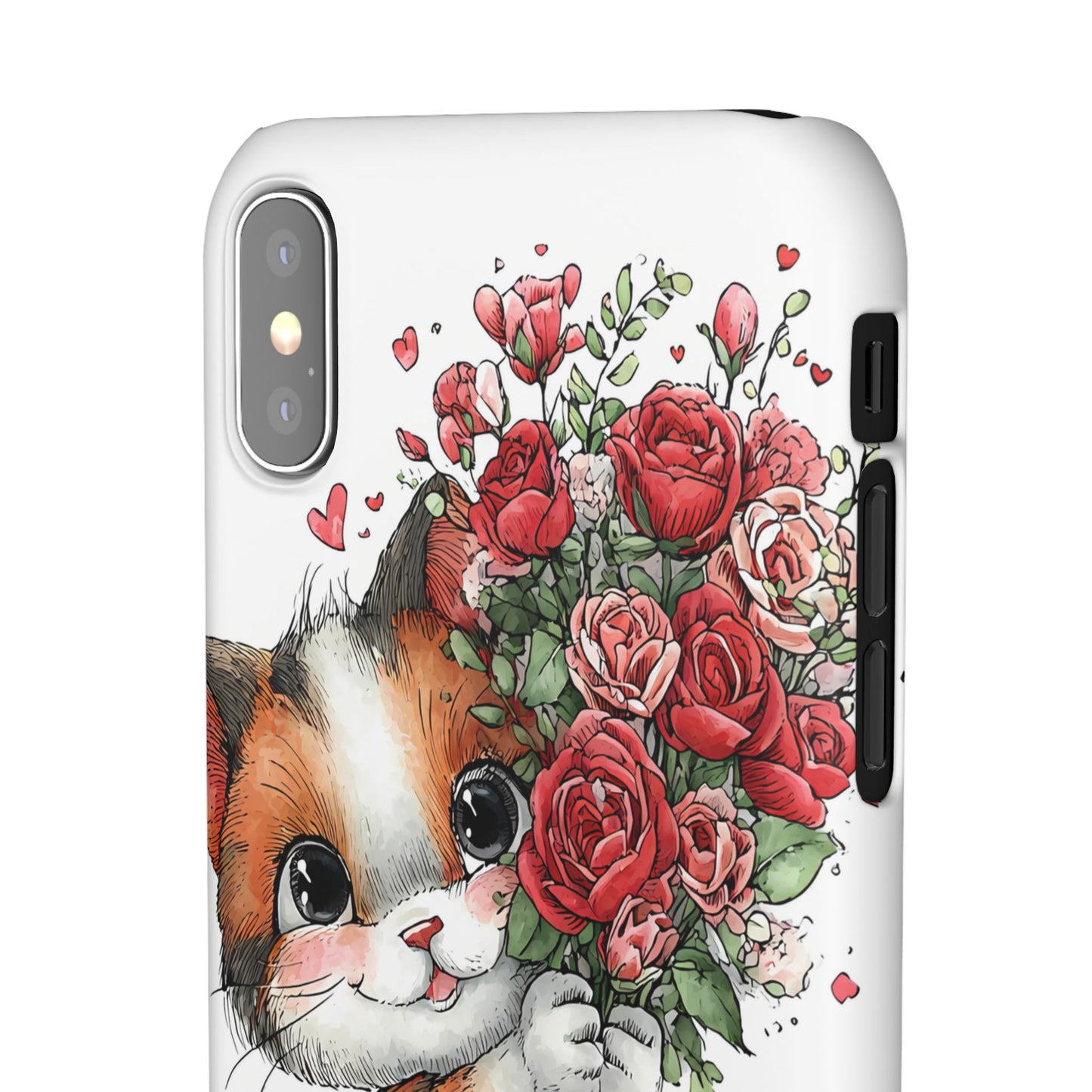 Cute Cat Snap Case with Floral Design, Pet Lovers Gift, Phone Protector for Valentine's Day, Cute Kitty Case, Animal Art Cover