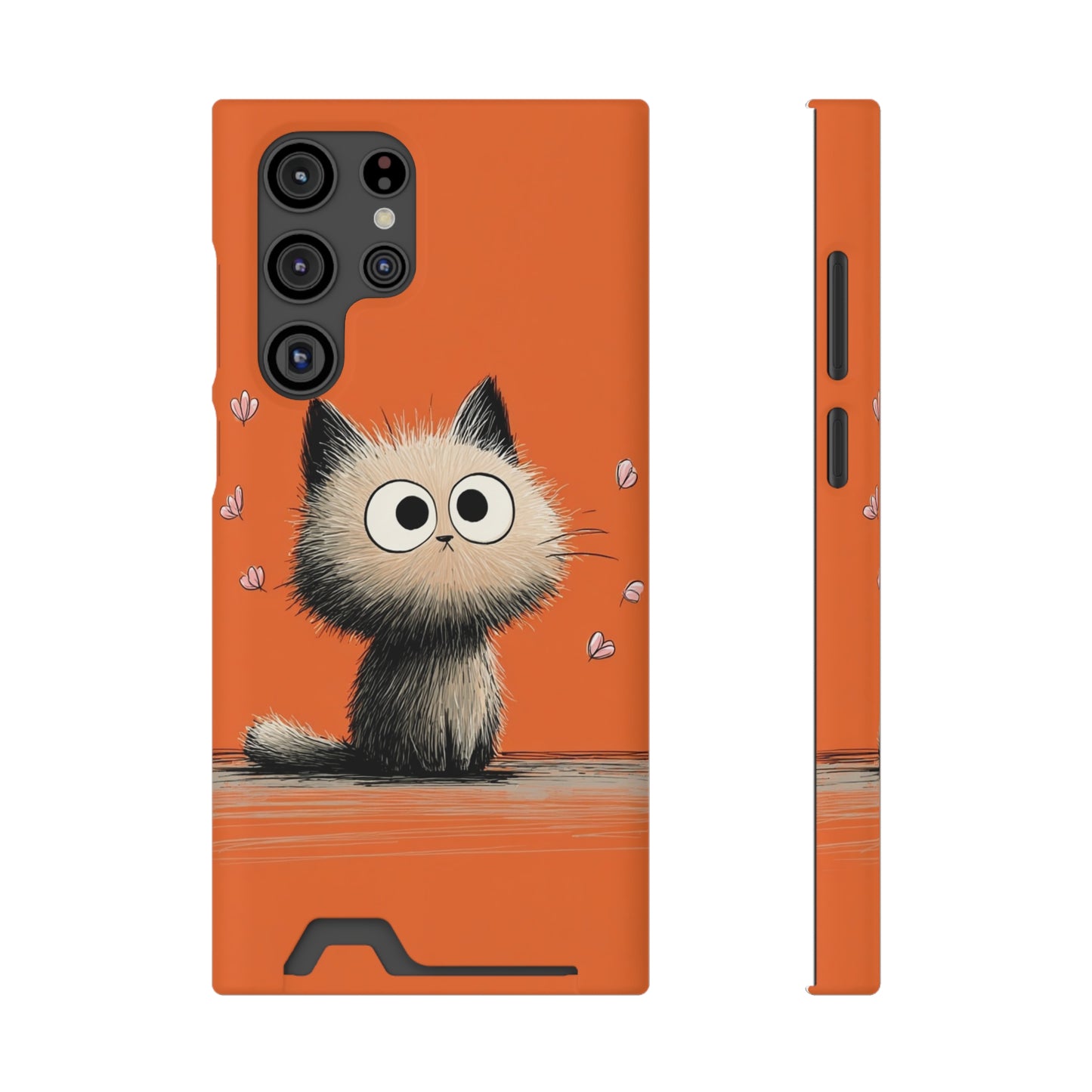 Cute Cat Phone Case with Card Holder, Playful Kitty Design, Pet Lover Gift, Cat Mom Accessory, Fun Birthday Present, Orange Cat Phone Case