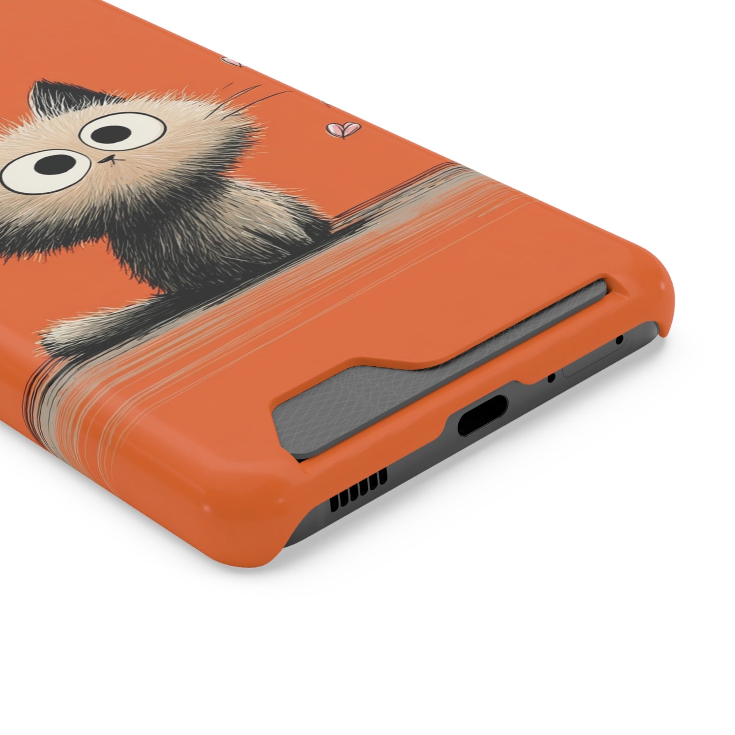 Cute Cat Phone Case with Card Holder, Playful Kitty Design, Pet Lover Gift, Cat Mom Accessory, Fun Birthday Present, Orange Cat Phone Case