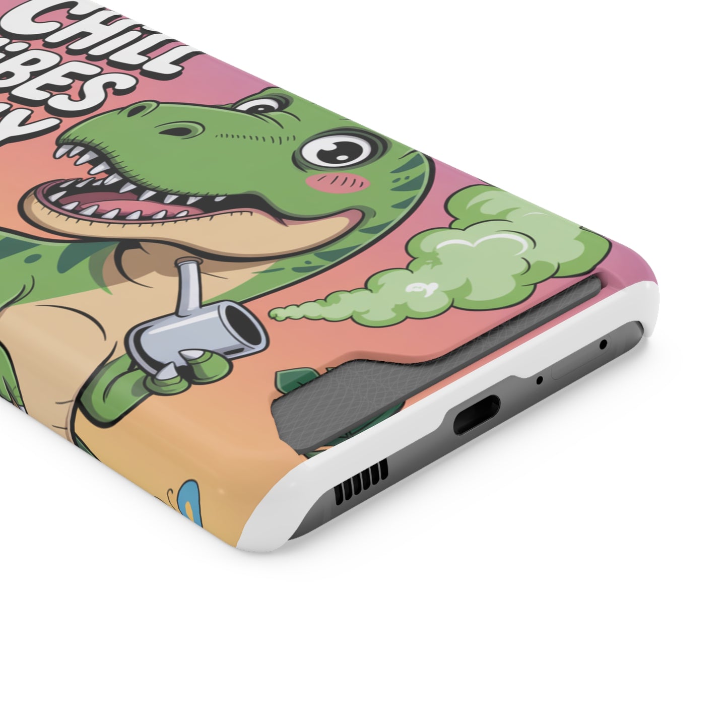 Chill Vibes Phone Case with Card Holder, Fun Dino Design for Teens, Cute Gift, Summer Vibes, Trendy Accessories