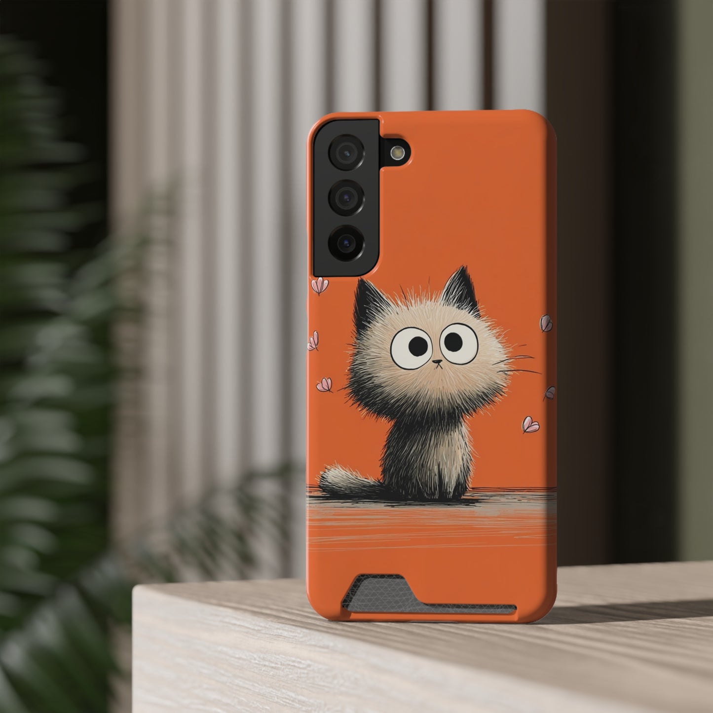 Cute Cat Phone Case with Card Holder, Playful Kitty Design, Pet Lover Gift, Cat Mom Accessory, Fun Birthday Present, Orange Cat Phone Case