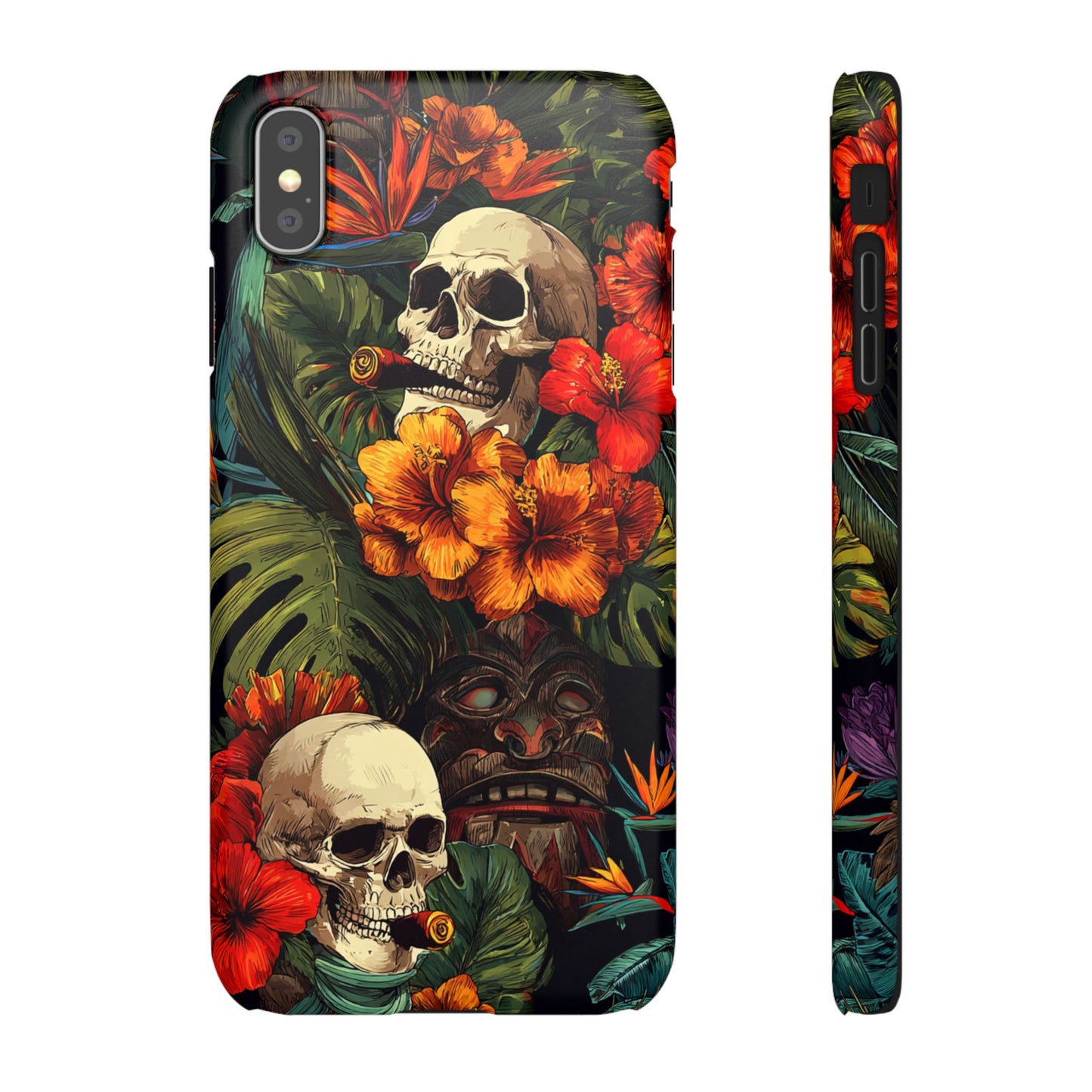 Tropical Skull Phone Case - Vibrant Floral Design, Skull Case for iPhone, Unique Tropical Art, Gift for Beach Lovers, Halloween Decor