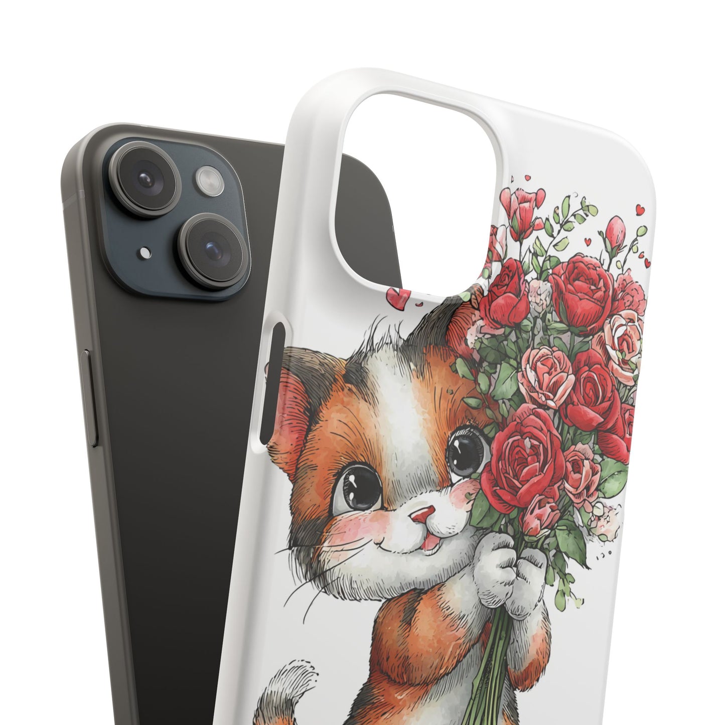 Cute Cat Snap Case with Floral Design, Pet Lovers Gift, Phone Protector for Valentine's Day, Cute Kitty Case, Animal Art Cover