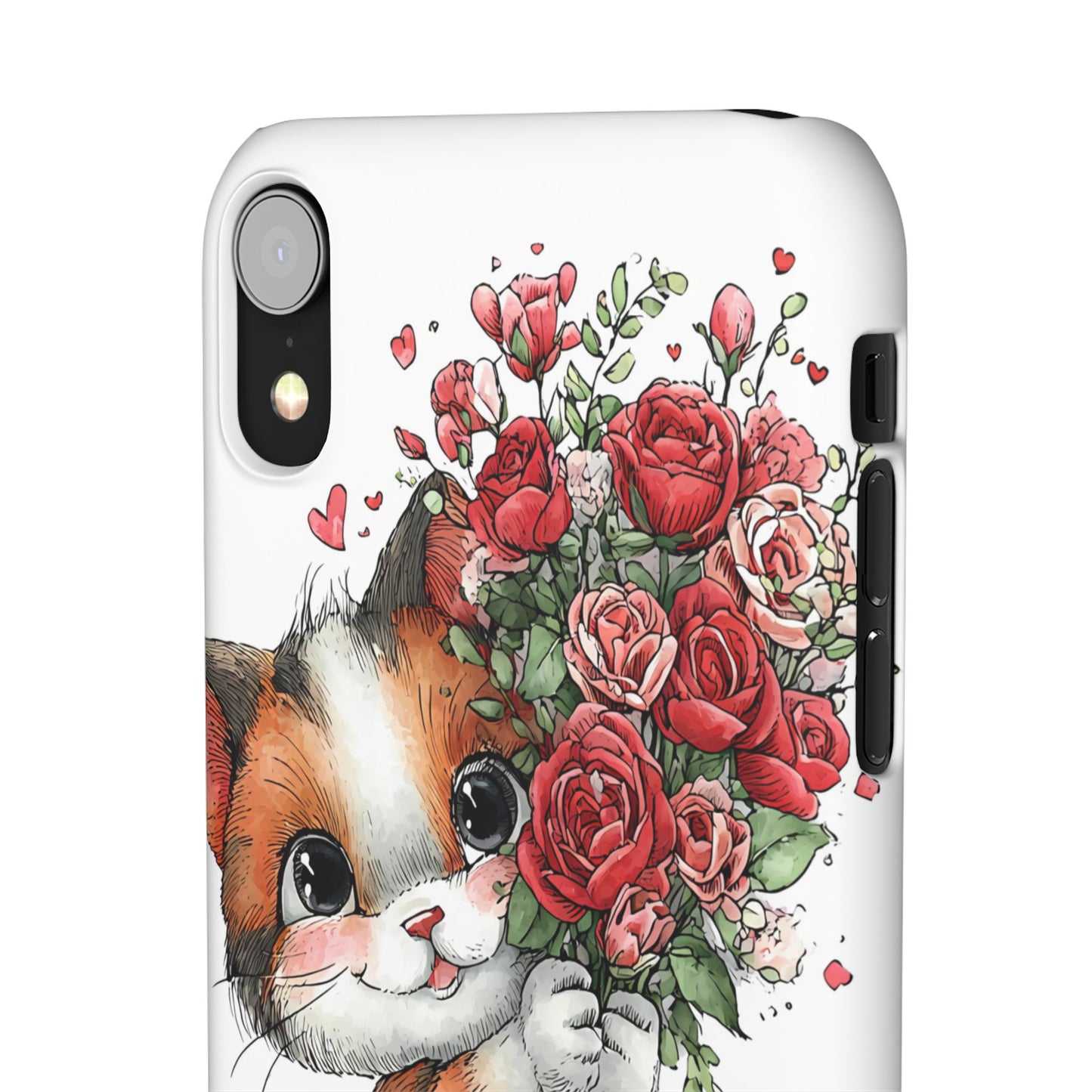 Cute Cat Snap Case with Floral Design, Pet Lovers Gift, Phone Protector for Valentine's Day, Cute Kitty Case, Animal Art Cover