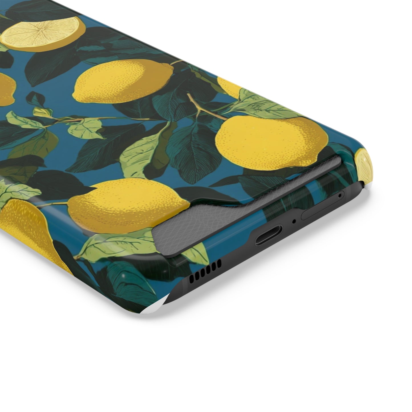 Lemon Print Phone Case with Card Holder, Chic Phone Accessory, Gift for Her, Cell Phone Cover, Summer Vibe, Floral Phone Case