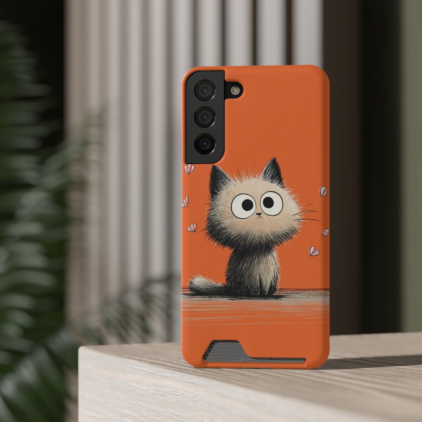 Cute Cat Phone Case with Card Holder, Playful Kitty Design, Pet Lover Gift, Cat Mom Accessory, Fun Birthday Present, Orange Cat Phone Case