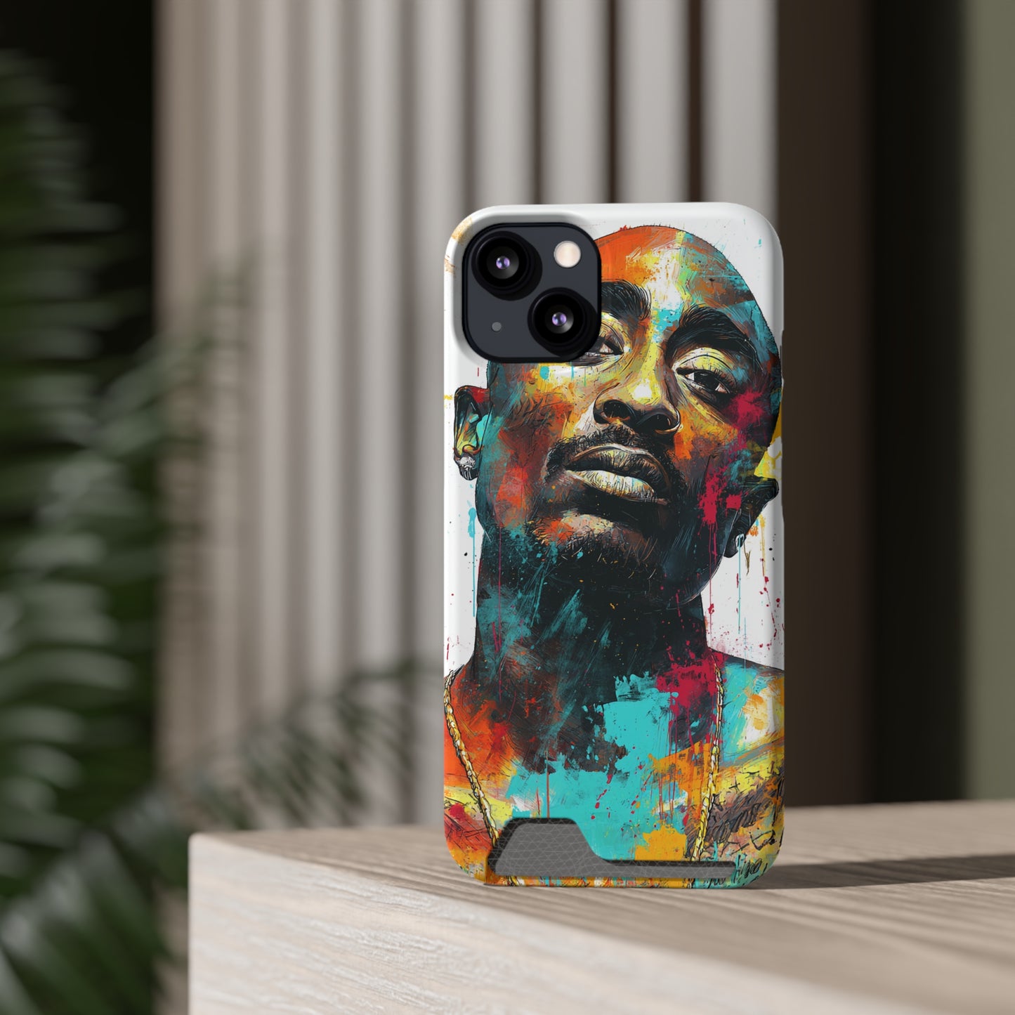 Vibrant Phone Case with Card Holder, Abstract Art Phone Cover, Stylish Smartphone Case, Unique Gift for Music Lovers, Hip-Hop Inspired Case