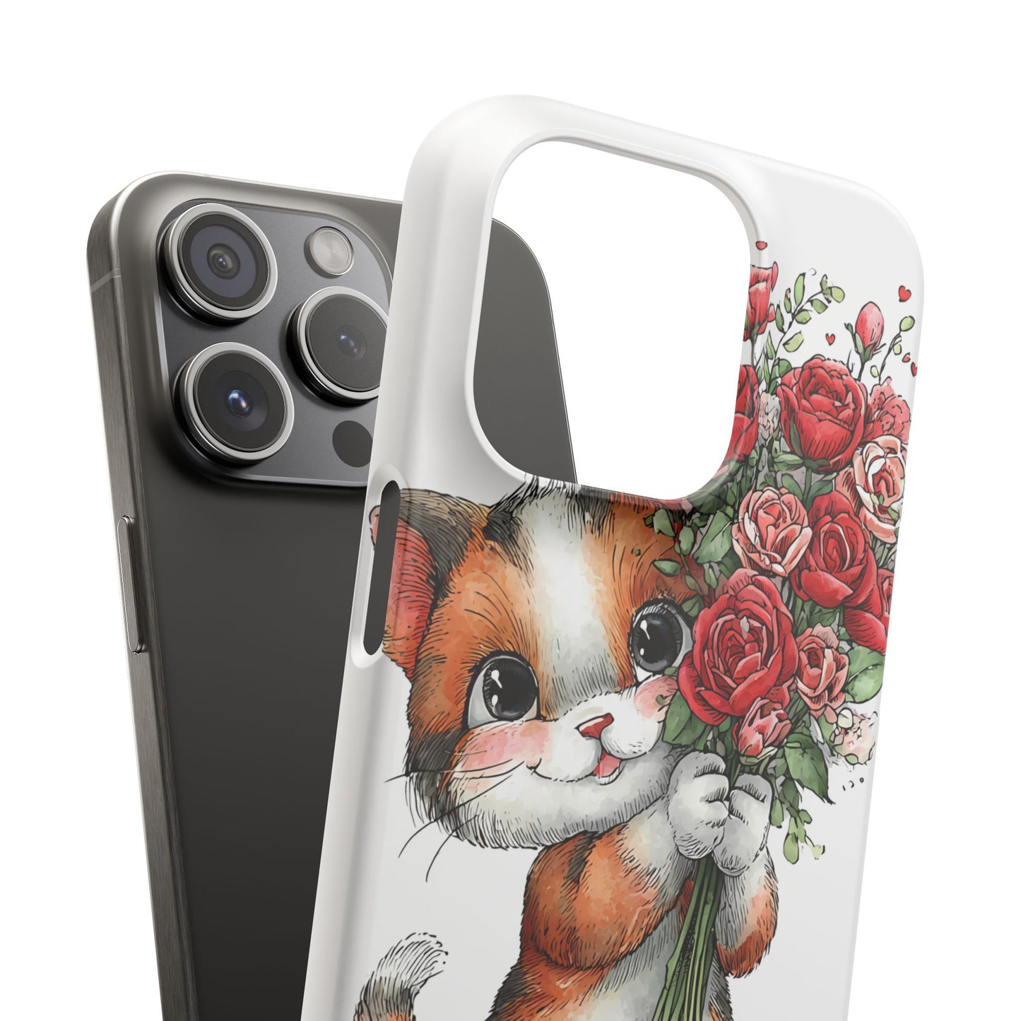 Cute Cat Snap Case with Floral Design, Pet Lovers Gift, Phone Protector for Valentine's Day, Cute Kitty Case, Animal Art Cover