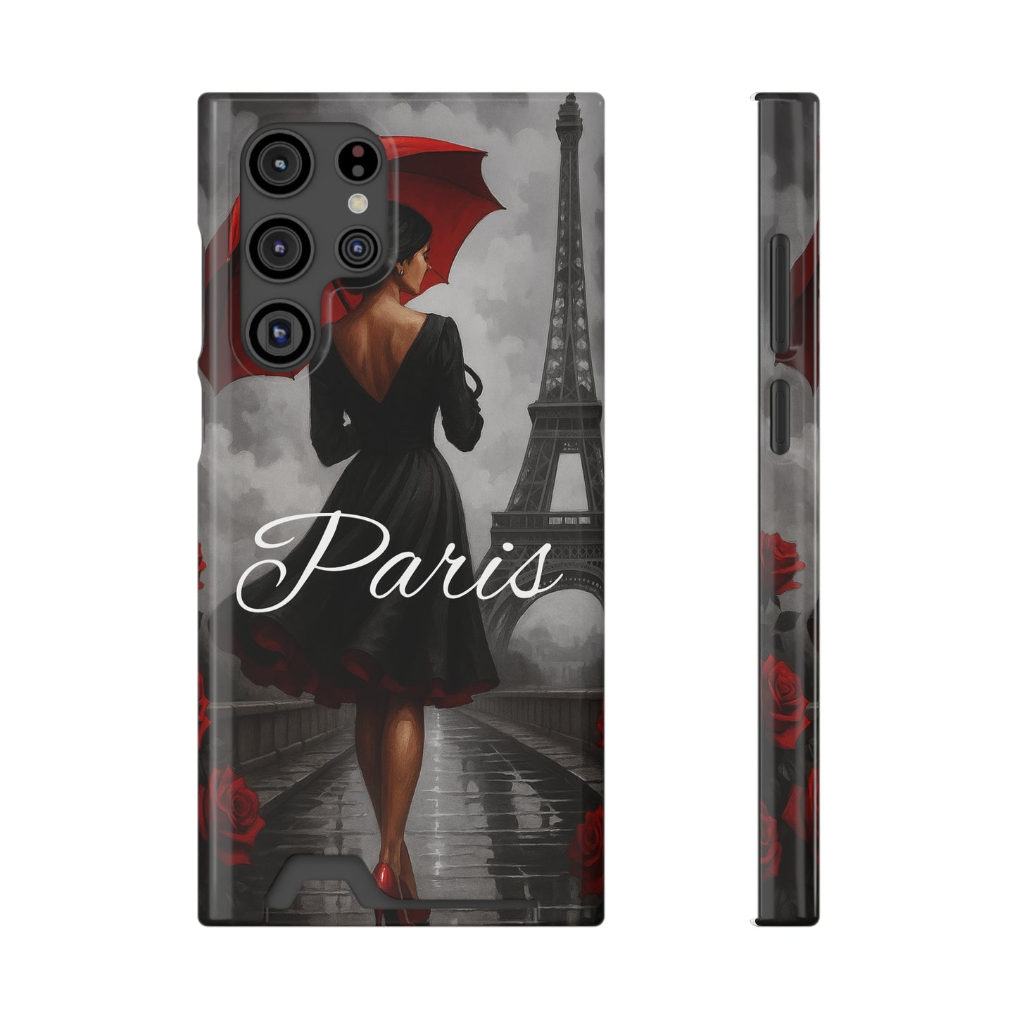 Elegant Parisian Phone Case with Card Holder, Stylish Gift for Travelers, Chic Accessory, Paris-themed, Practical Tech Holder