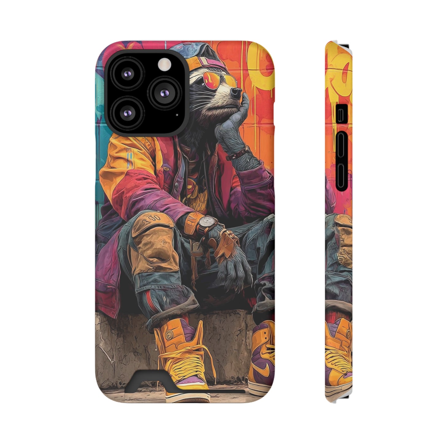 Stylish Phone Case With Card Holder, Trendy Mobile Accessory, Urban Art, Perfect Gift for Teens, Cool Gadget for Everyday Use