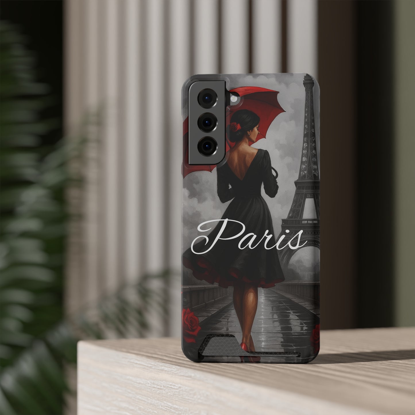 Elegant Parisian Phone Case with Card Holder, Stylish Gift for Travelers, Chic Accessory, Paris-themed, Practical Tech Holder