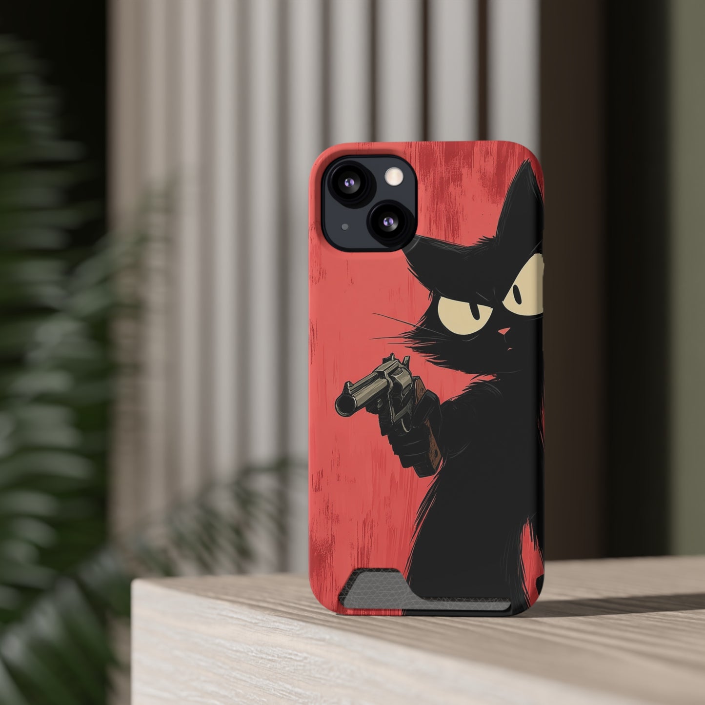 Stylish Catfather Phone Case with Card Holder - Cartoon Cat Art, Cat Lovers Gift, Functional Phone Accessory, Perfect for Any Occasion