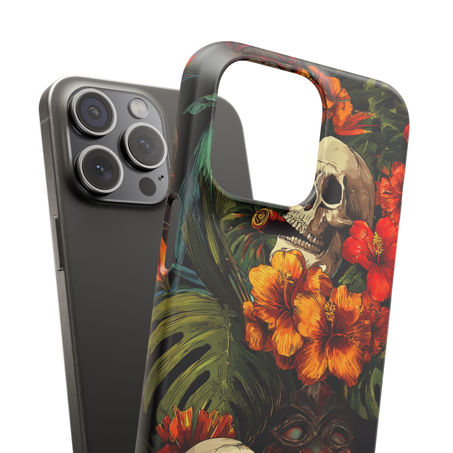 Tropical Skull Phone Case - Vibrant Floral Design, Skull Case for iPhone, Unique Tropical Art, Gift for Beach Lovers, Halloween Decor