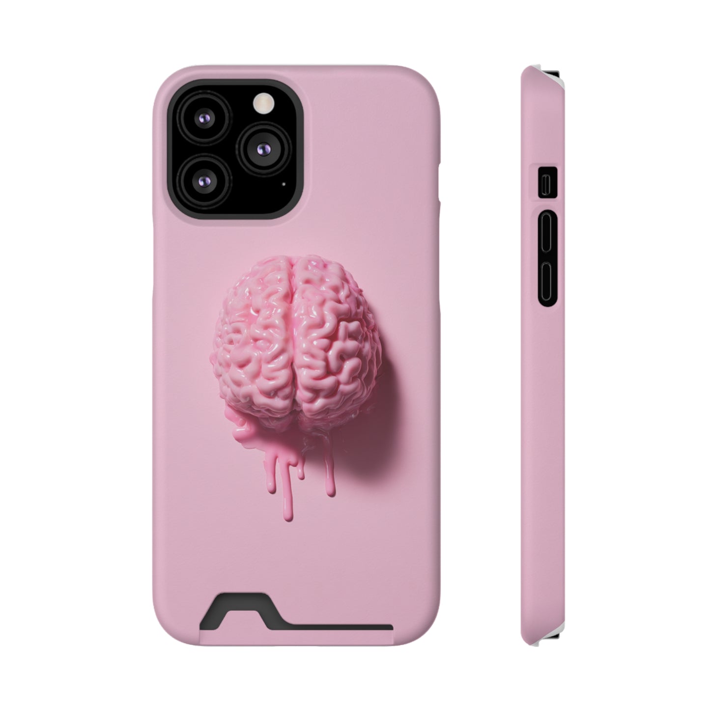 Brain Design Phone Case With Card Holder, Cute Tech Accessory, Unique Gift for Students, Stylish Phone Protection, Valentine's Day, Birthday