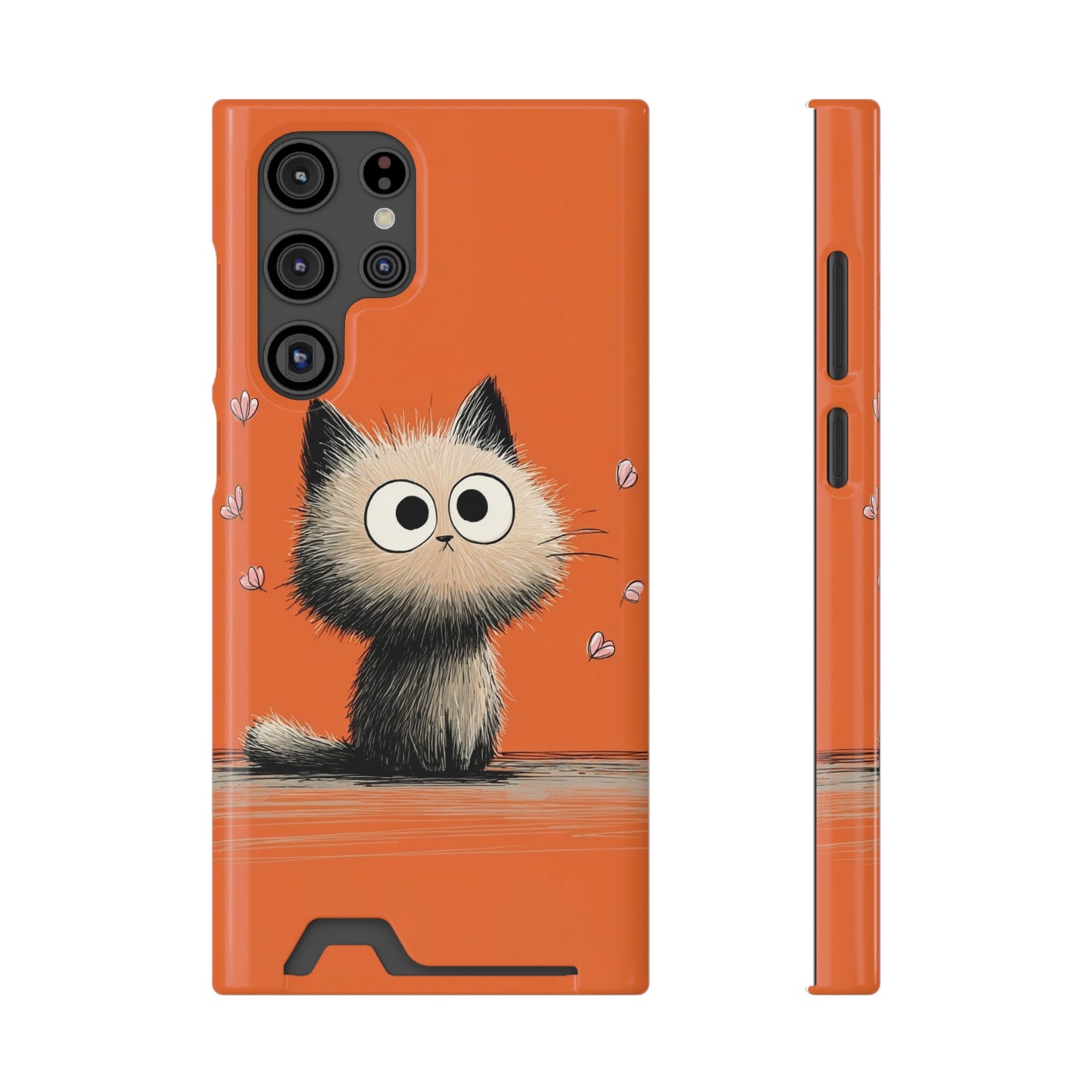 Cute Cat Phone Case with Card Holder, Playful Kitty Design, Pet Lover Gift, Cat Mom Accessory, Fun Birthday Present, Orange Cat Phone Case