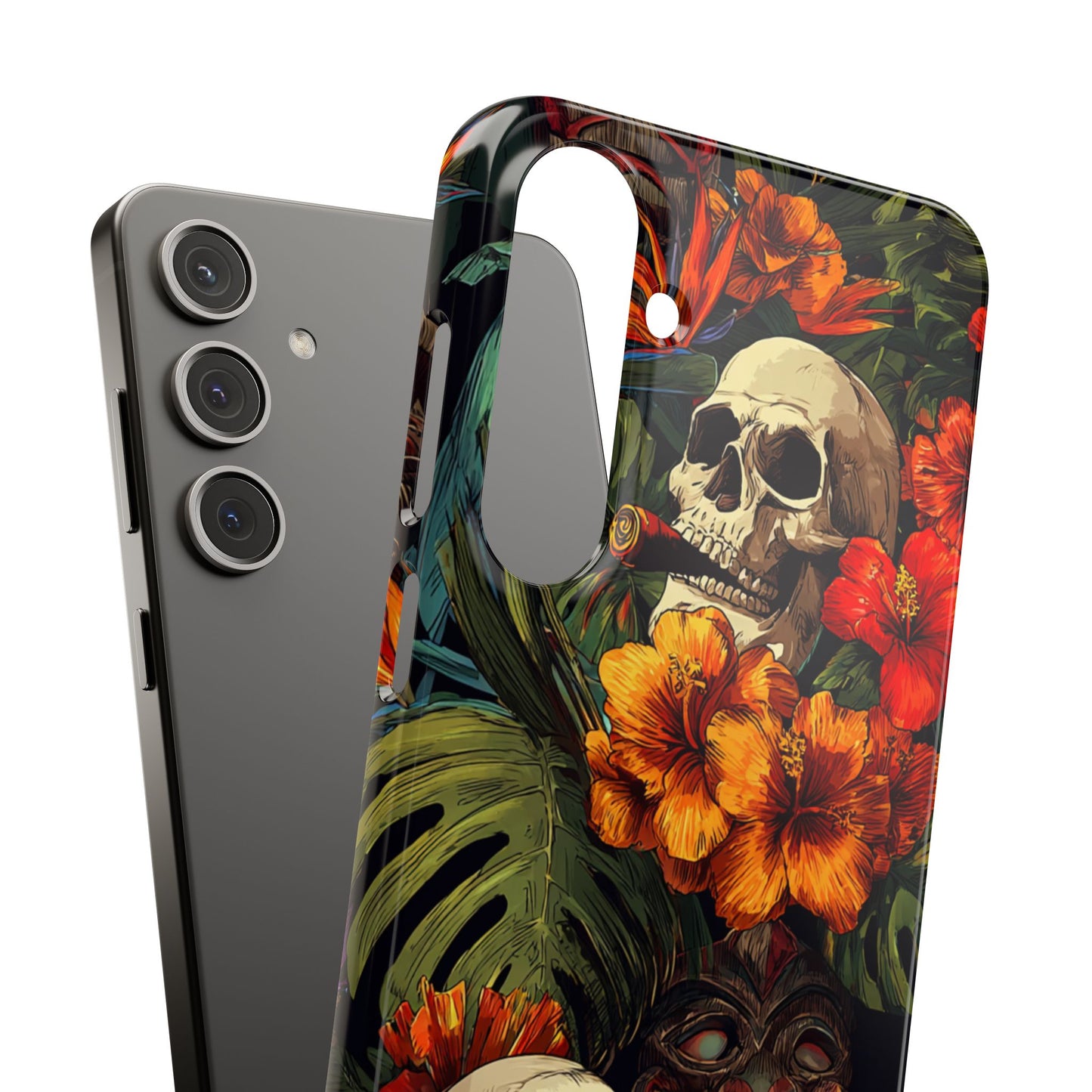 Tropical Skull Phone Case - Vibrant Floral Design, Skull Case for iPhone, Unique Tropical Art, Gift for Beach Lovers, Halloween Decor