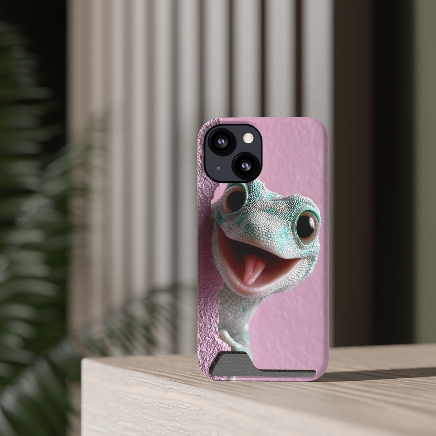 Fun Gecko Phone Case with Card Holder, Cute Cell Phone Accessory, Animal Lover Gift, Party Favor, Unique Phone Cover