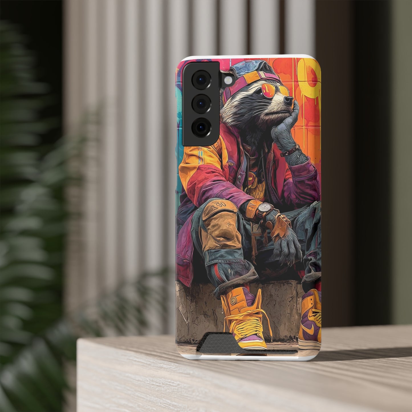 Stylish Phone Case With Card Holder, Trendy Mobile Accessory, Urban Art, Perfect Gift for Teens, Cool Gadget for Everyday Use