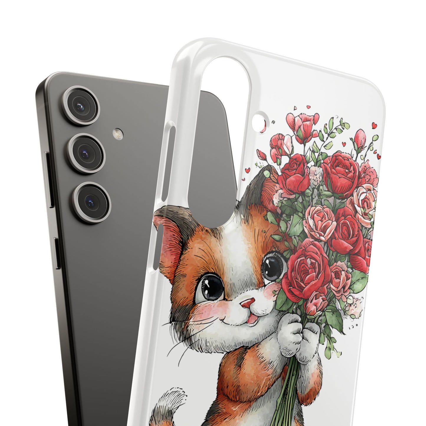 Cute Cat Snap Case with Floral Design, Pet Lovers Gift, Phone Protector for Valentine's Day, Cute Kitty Case, Animal Art Cover