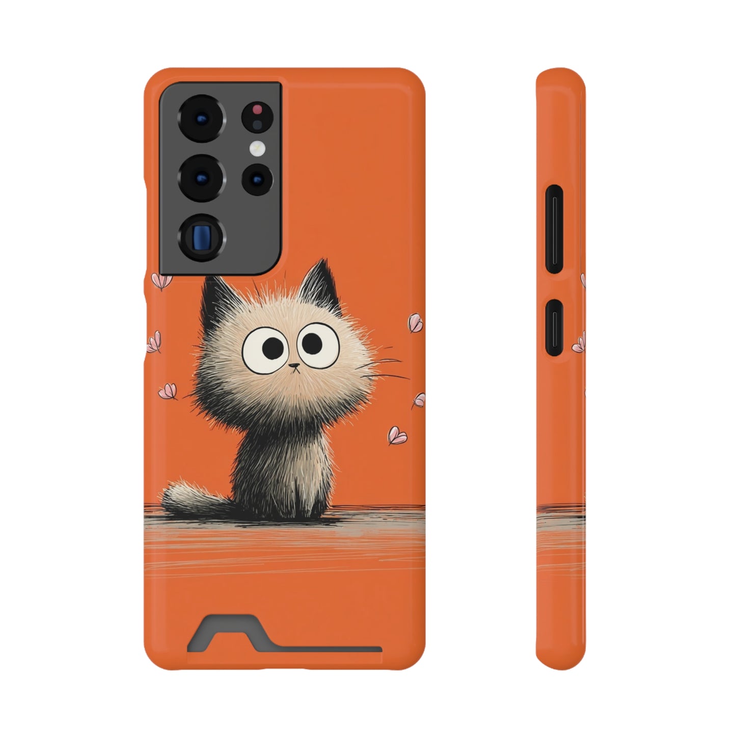 Cute Cat Phone Case with Card Holder, Playful Kitty Design, Pet Lover Gift, Cat Mom Accessory, Fun Birthday Present, Orange Cat Phone Case