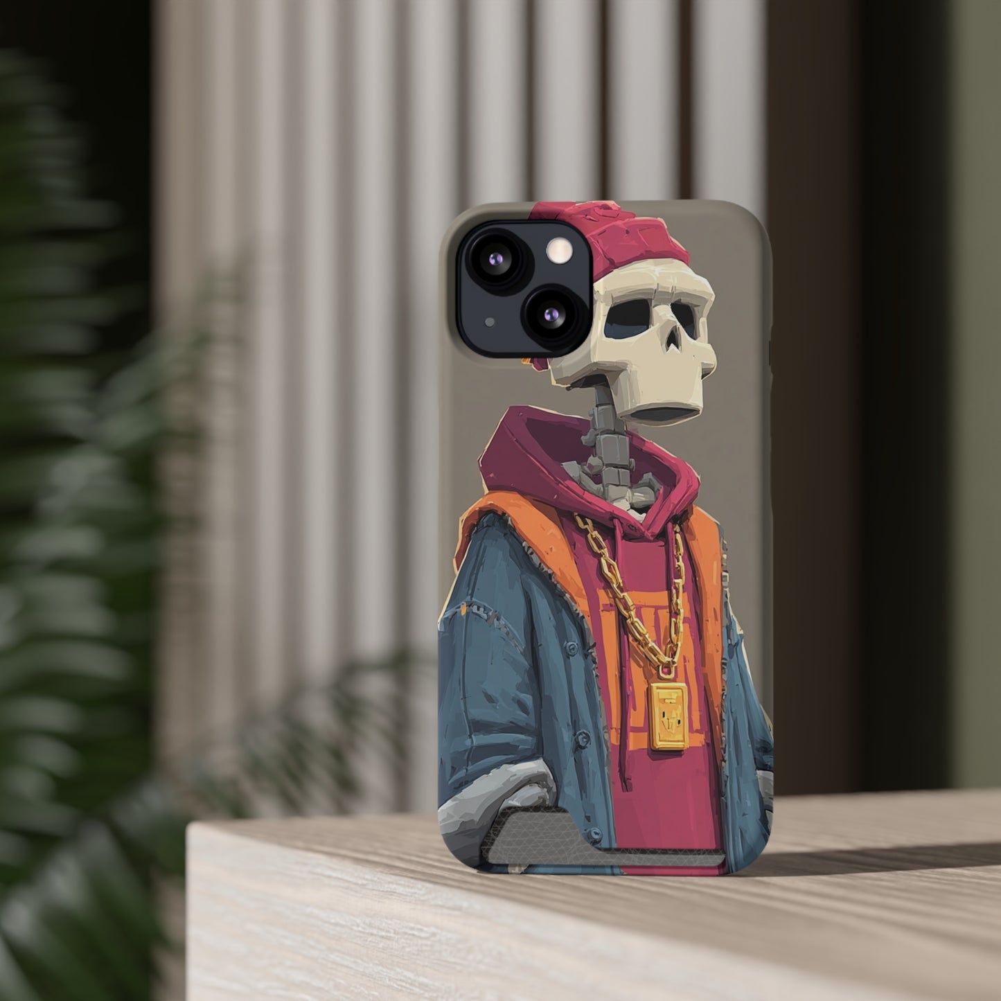 Stylish Skeleton Phone Case with Card Holder, Trendy Skull Case, Unique Gift for Tech Lovers, Halloween Decor, Everyday Use