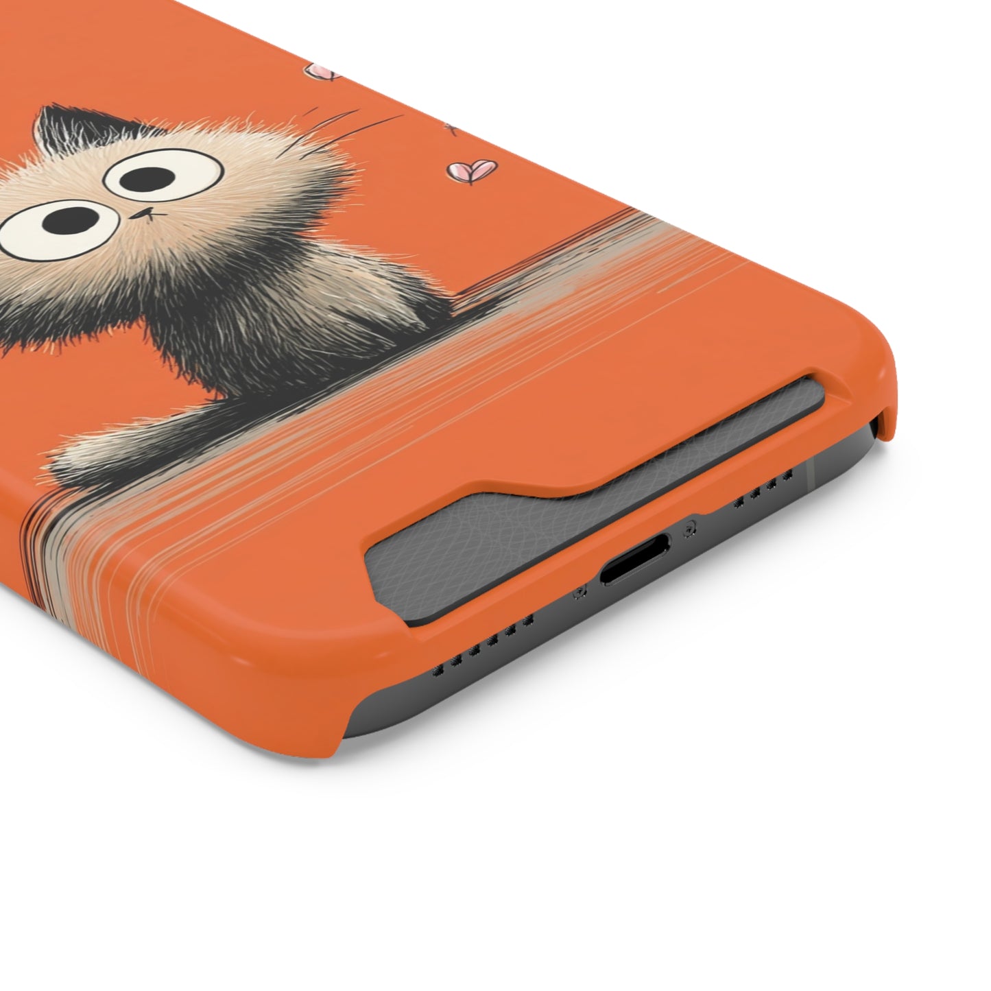 Cute Cat Phone Case with Card Holder, Playful Kitty Design, Pet Lover Gift, Cat Mom Accessory, Fun Birthday Present, Orange Cat Phone Case