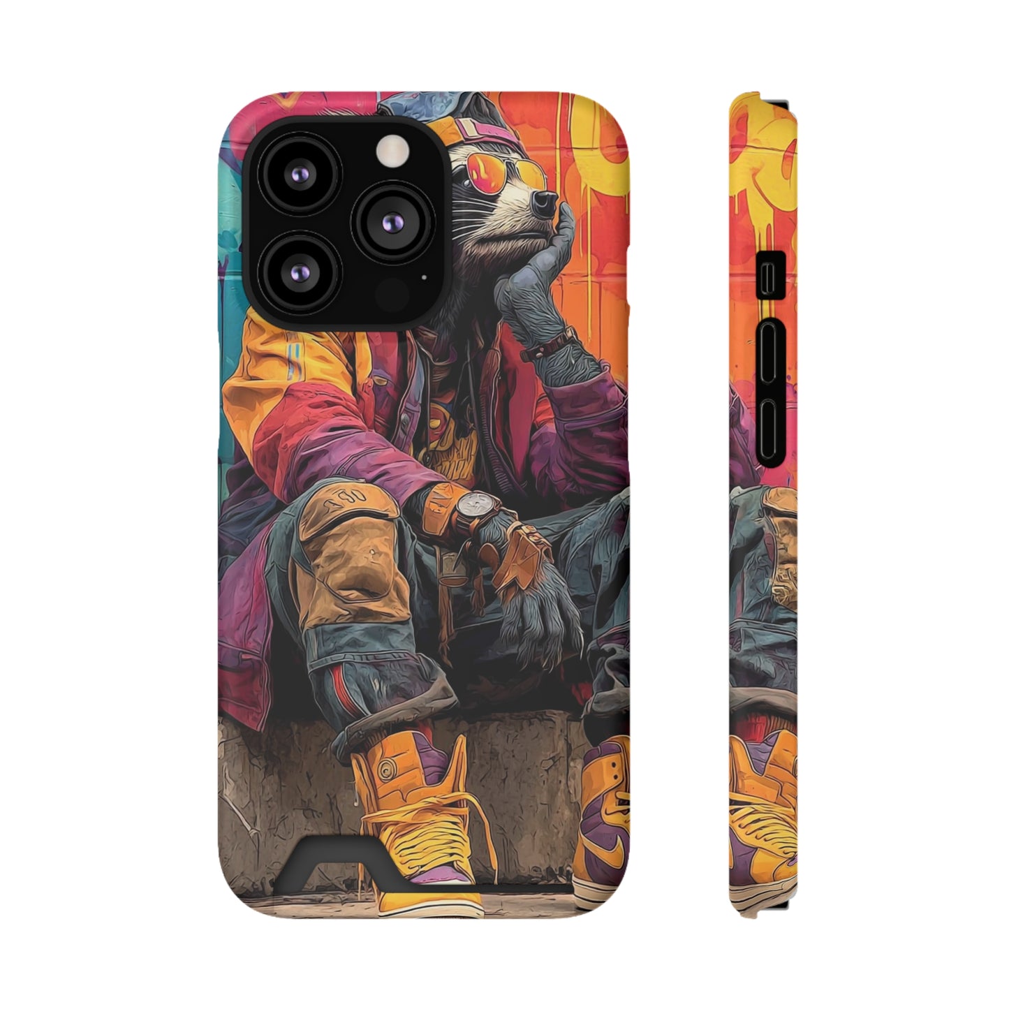 Stylish Phone Case With Card Holder, Trendy Mobile Accessory, Urban Art, Perfect Gift for Teens, Cool Gadget for Everyday Use