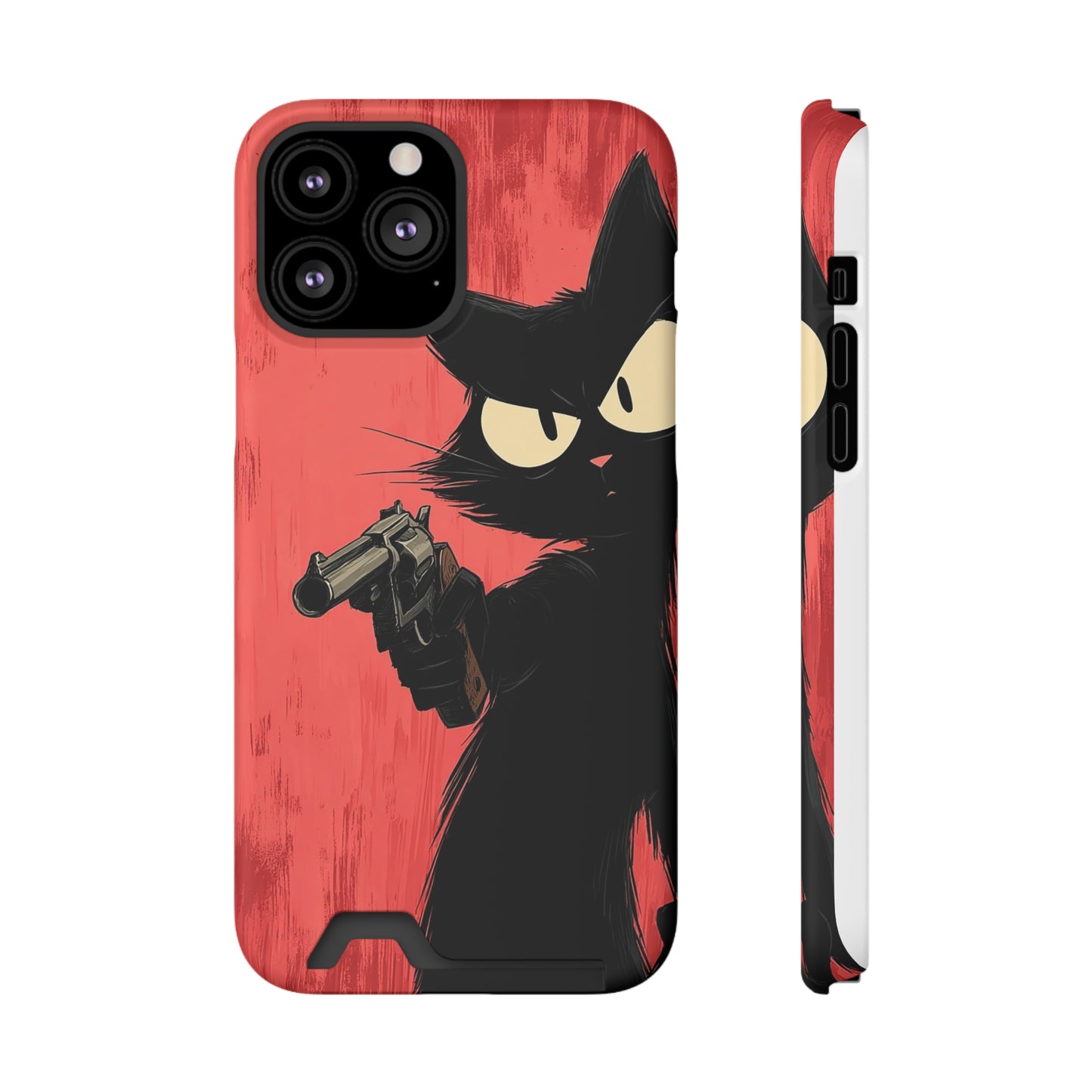 Stylish Catfather Phone Case with Card Holder - Cartoon Cat Art, Cat Lovers Gift, Functional Phone Accessory, Perfect for Any Occasion