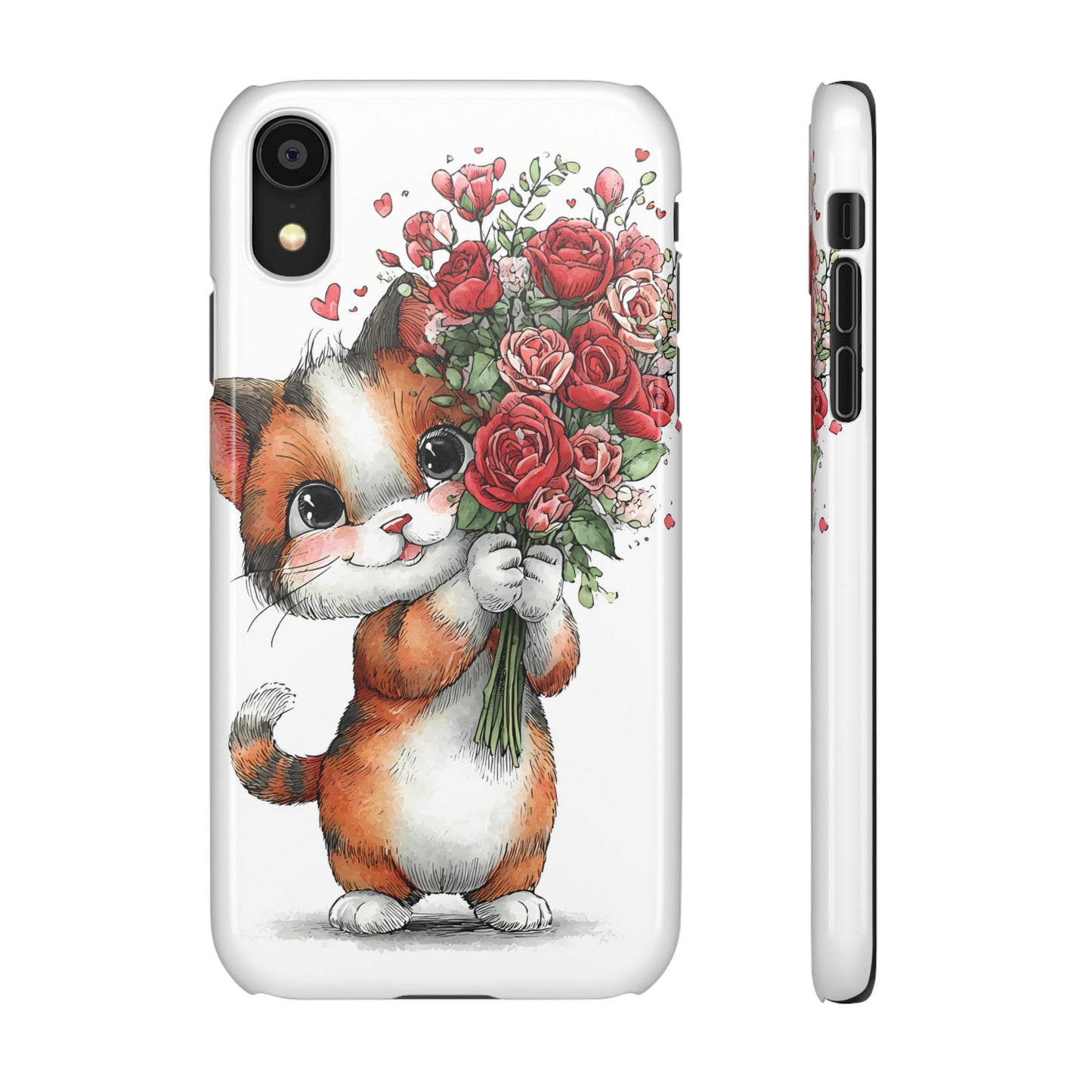 Cute Cat Snap Case with Floral Design, Pet Lovers Gift, Phone Protector for Valentine's Day, Cute Kitty Case, Animal Art Cover