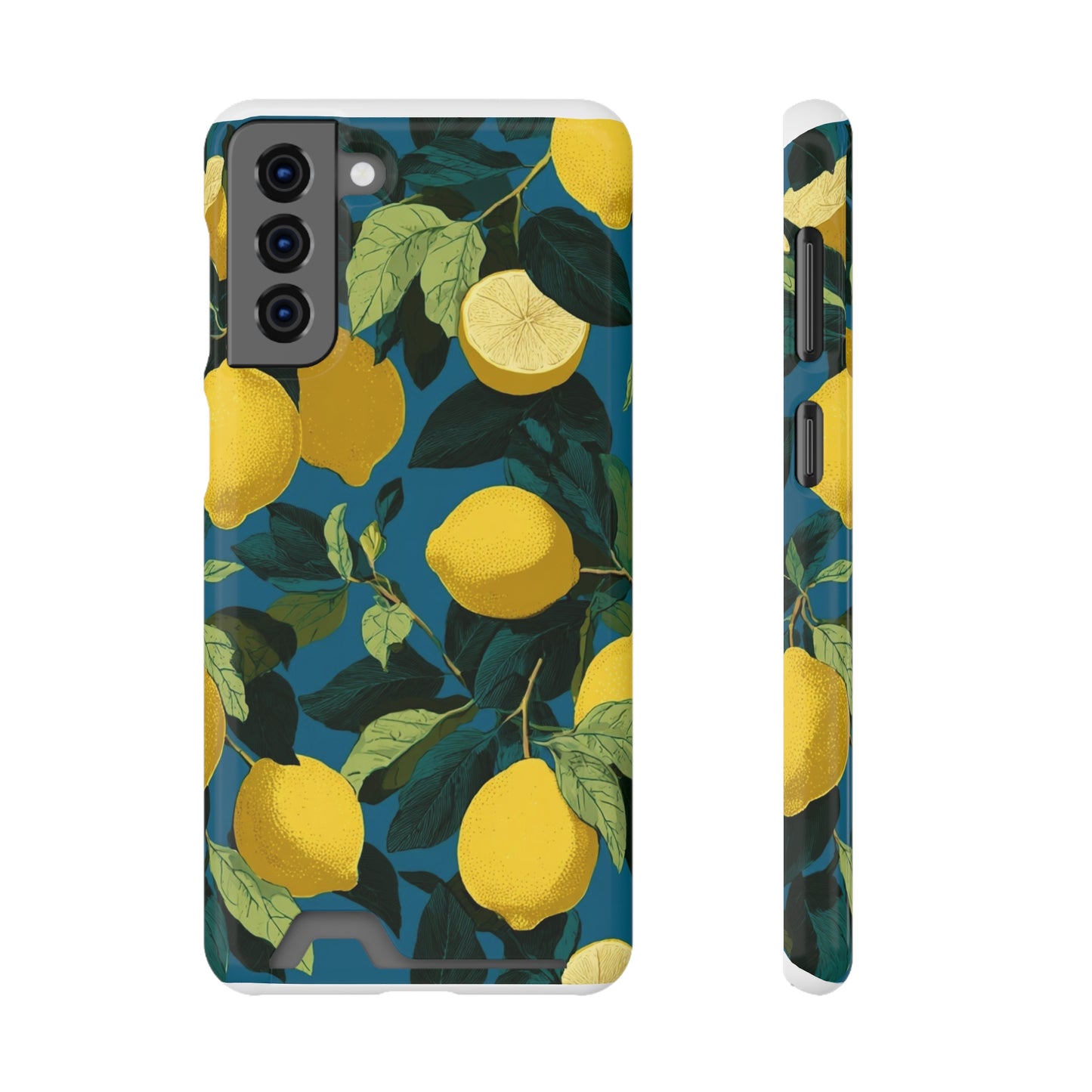 Lemon Print Phone Case with Card Holder, Chic Phone Accessory, Gift for Her, Cell Phone Cover, Summer Vibe, Floral Phone Case
