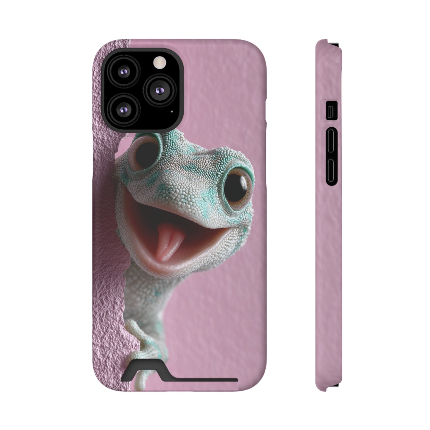 Fun Gecko Phone Case with Card Holder, Cute Cell Phone Accessory, Animal Lover Gift, Party Favor, Unique Phone Cover