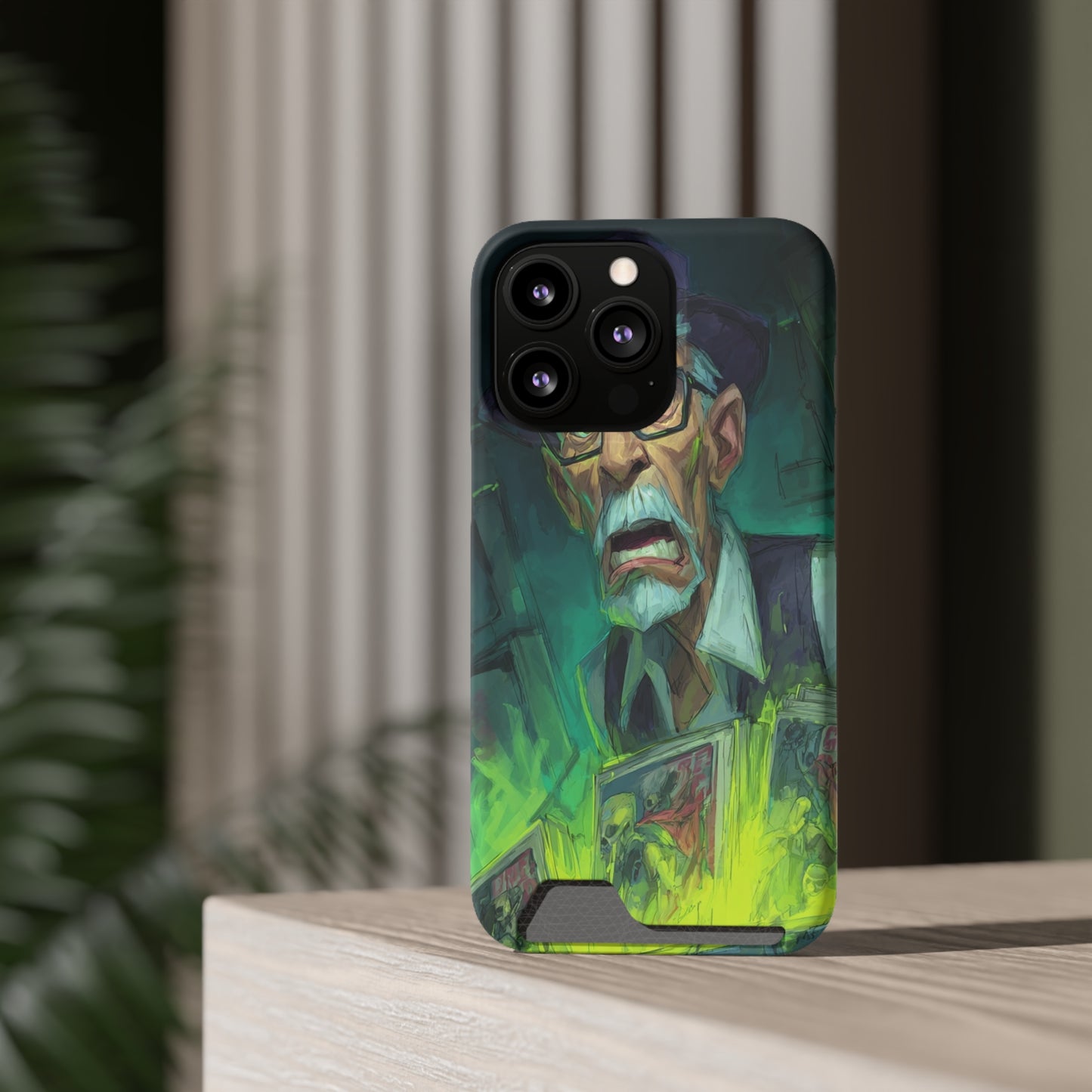 Spooky Illustrated Phone Case with Card Holder, Halloween Accessory, Unique Gift for Horror Fans, Stylish Phone Cover, Functional & Fun