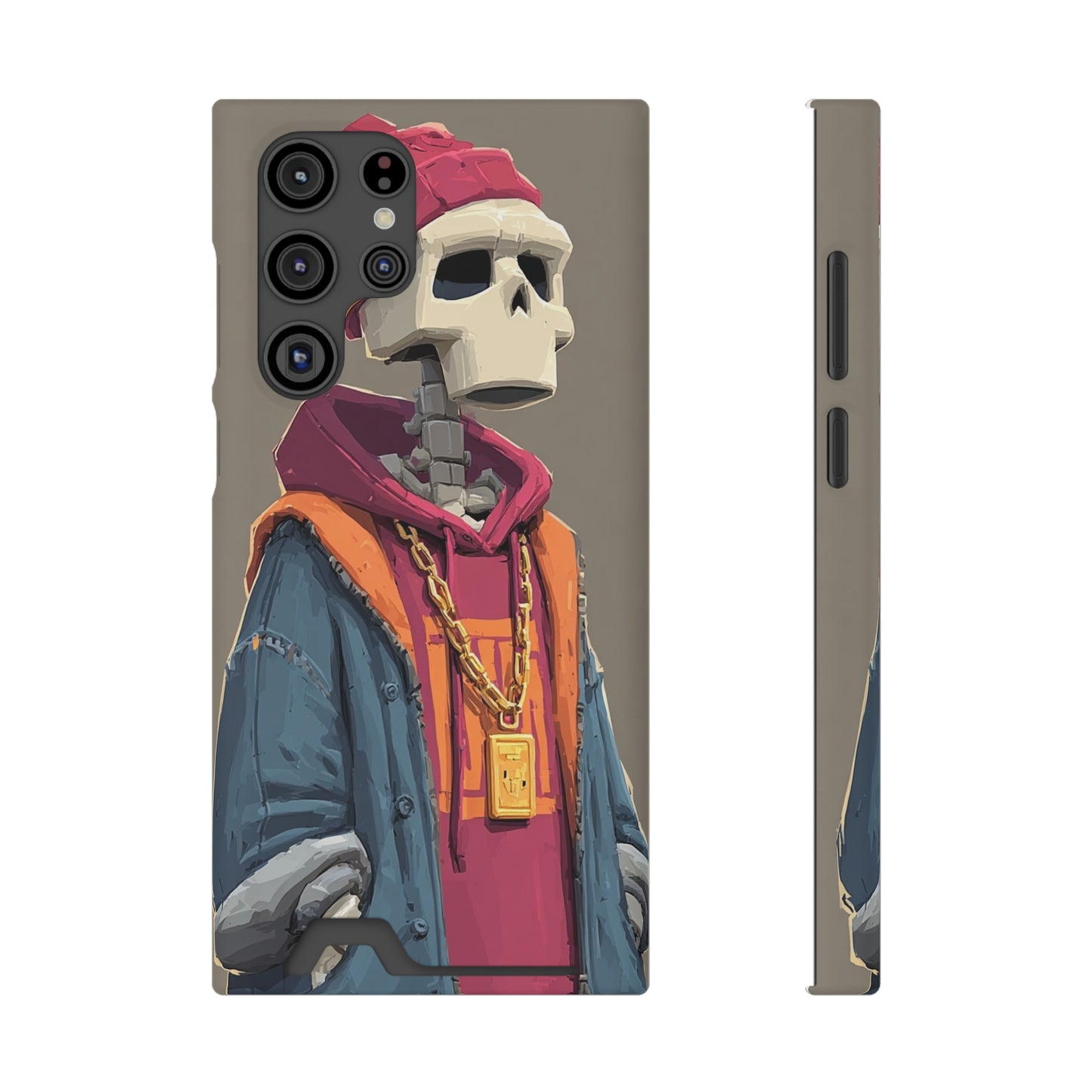 Stylish Skeleton Phone Case with Card Holder, Trendy Skull Case, Unique Gift for Tech Lovers, Halloween Decor, Everyday Use