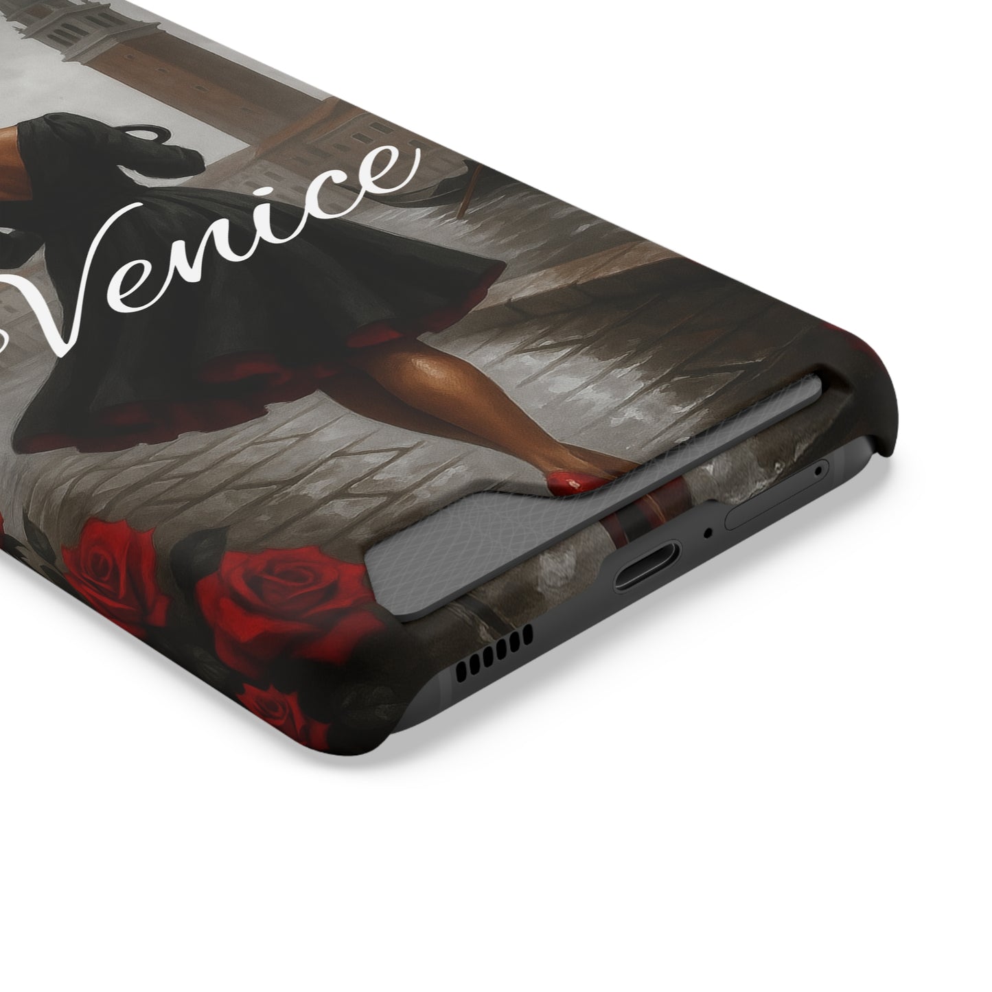 Phone Case With Card Holder, Venice Woman Design, Rainy Day Phone Wallet, Traveler Gift, Italian Art Accessory, Cute Cellphone Cover