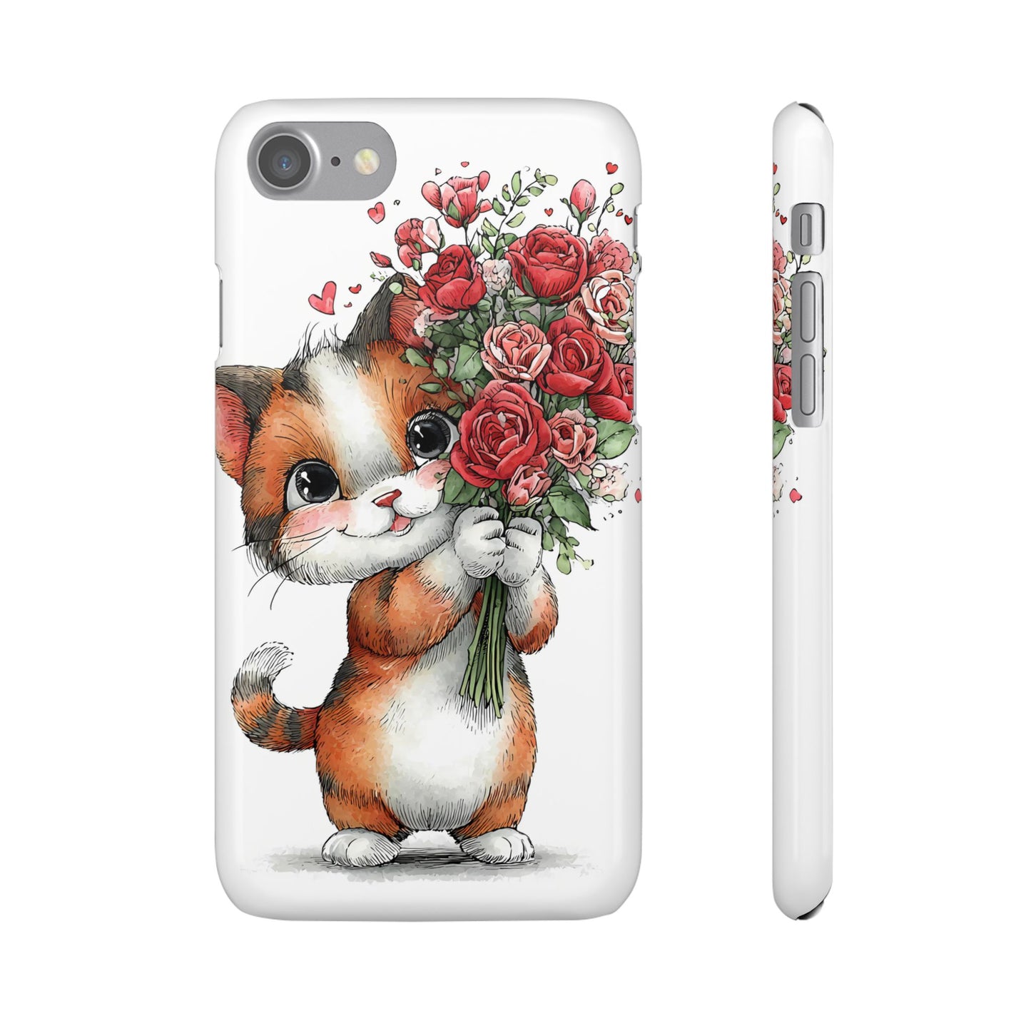Cute Cat Snap Case with Floral Design, Pet Lovers Gift, Phone Protector for Valentine's Day, Cute Kitty Case, Animal Art Cover