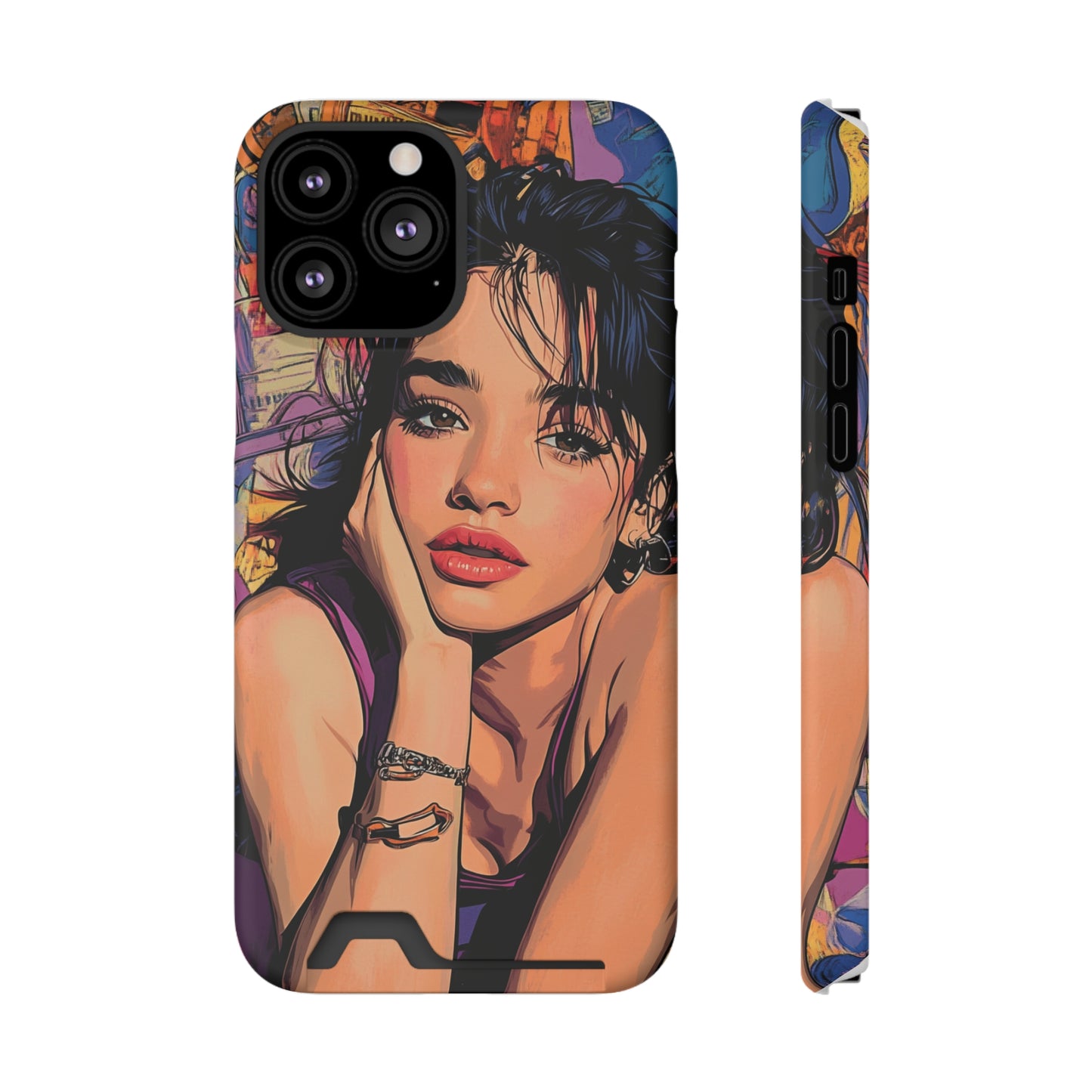 Vibrant Phone Case with Card Holder - Artistic Design for Fashion Lovers, Perfect Gift for Birthdays, Holidays, and Everyday Use